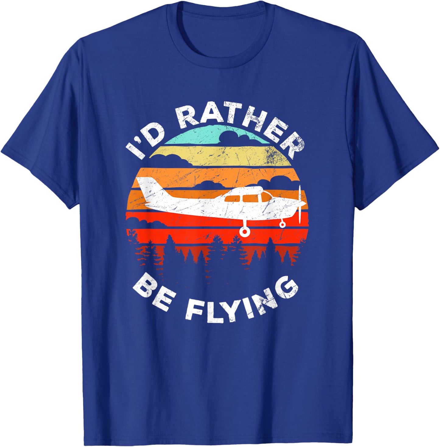 Funny Pilot I'd Rather Be Flying Retro C172 Airplane T-Shirt - T-Shirt | Royal