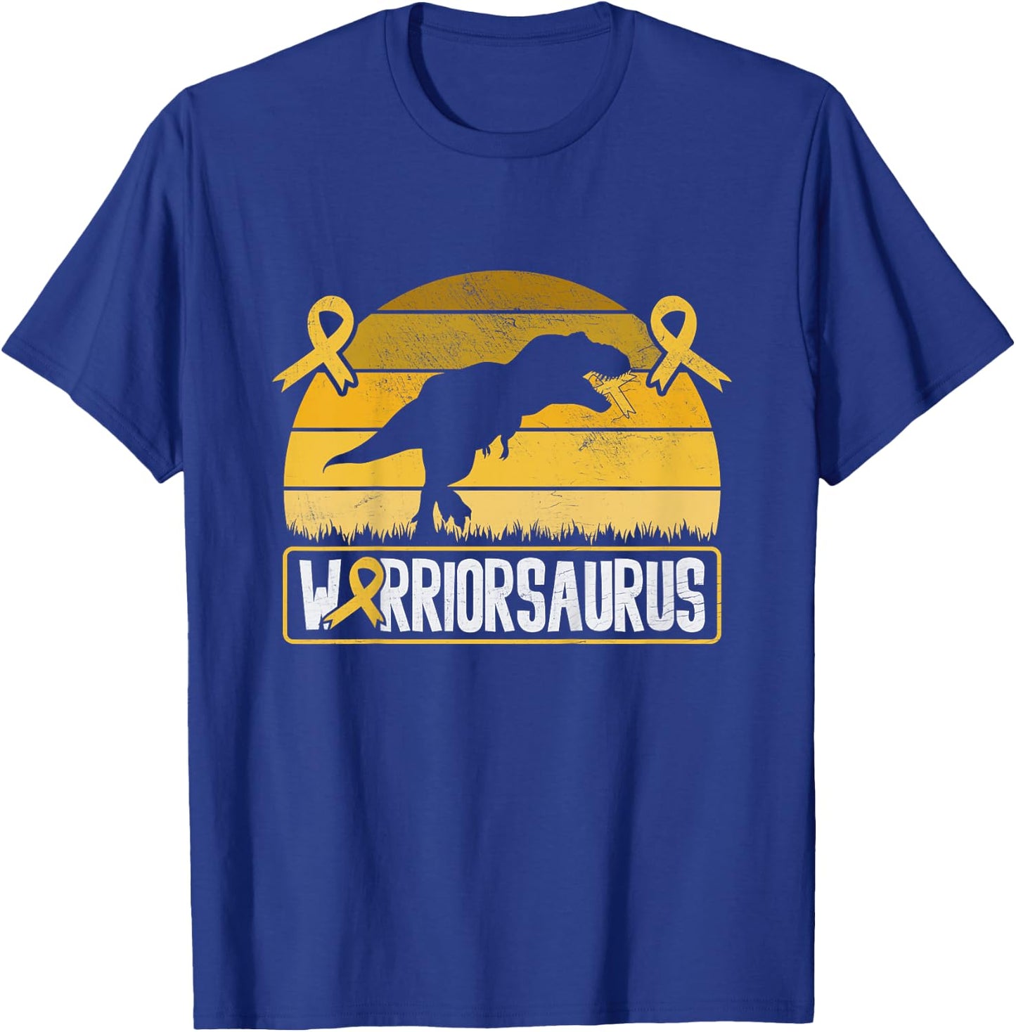 Warriorsaurus Childhood Cancer Awareness Warrior Gold Ribbon T-Shirt - T-Shirt | Royal