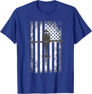 UH-1 Huey Military Helicopter American Flag T-Shirt - T-Shirt | Royal