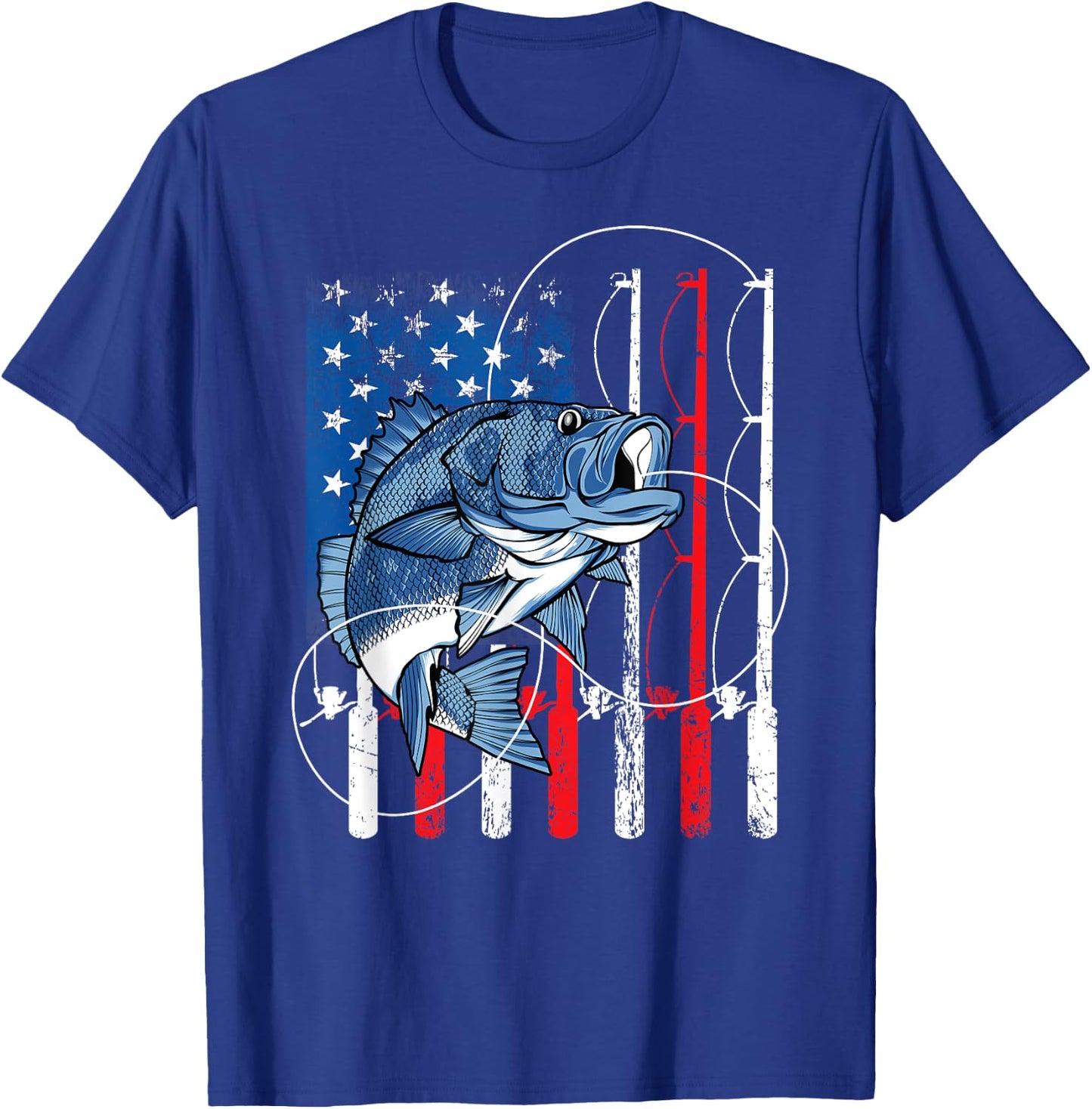Fishing Vintage American Flag Bass Fisherman Gifts T-Shirt - T-Shirt | Royal