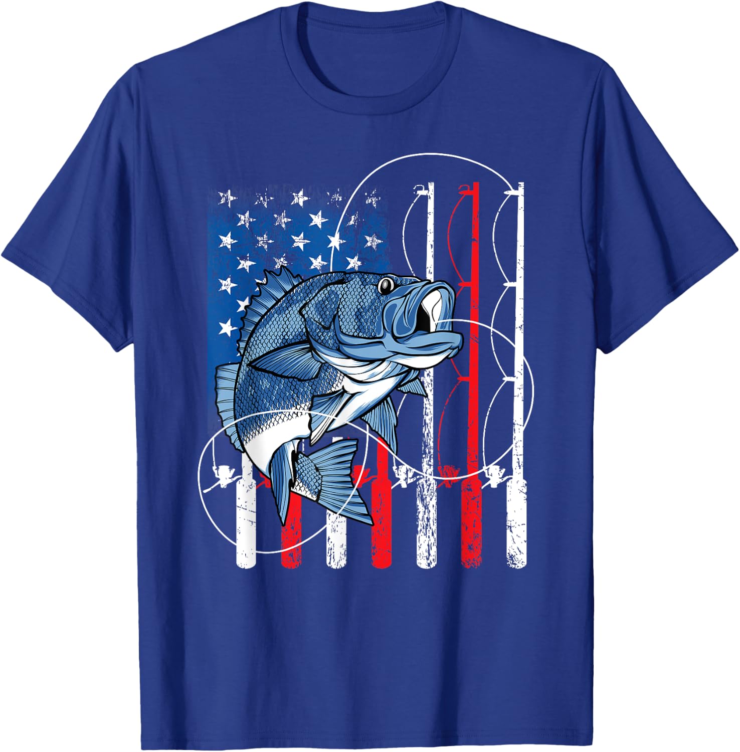 Fishing Vintage American Flag Bass Fisherman Gifts T-Shirt - T-Shirt | Royal