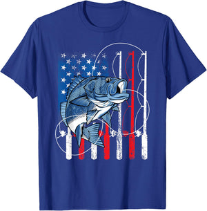 Fishing Vintage American Flag Bass Fisherman Gifts T-Shirt - T-Shirt | Royal