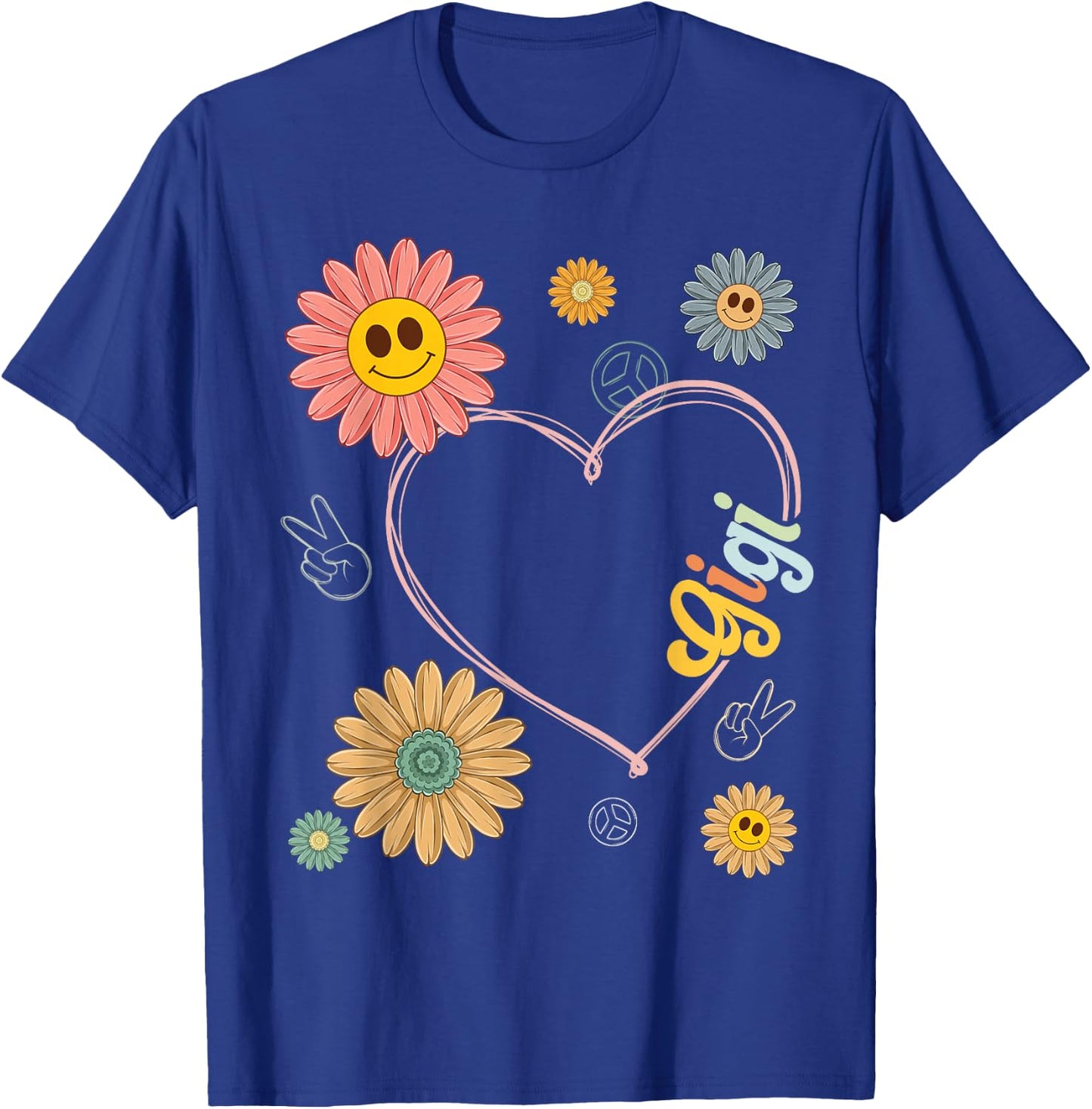 Love Heart Groovy Gigi Mother's Day Women Hippie 70's Style T-Shirt - T-Shirt | Royal