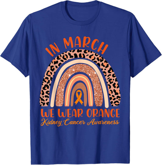 In March We Wear Orange Kidney Cancer Awareness Leopard T-Shirt - T-Shirt | Royal