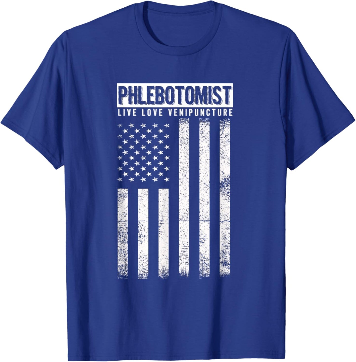 American Flag Phlebotomist Venipuncture Love Blood Gift Women Men T-Shirt - T-Shirt | Royal