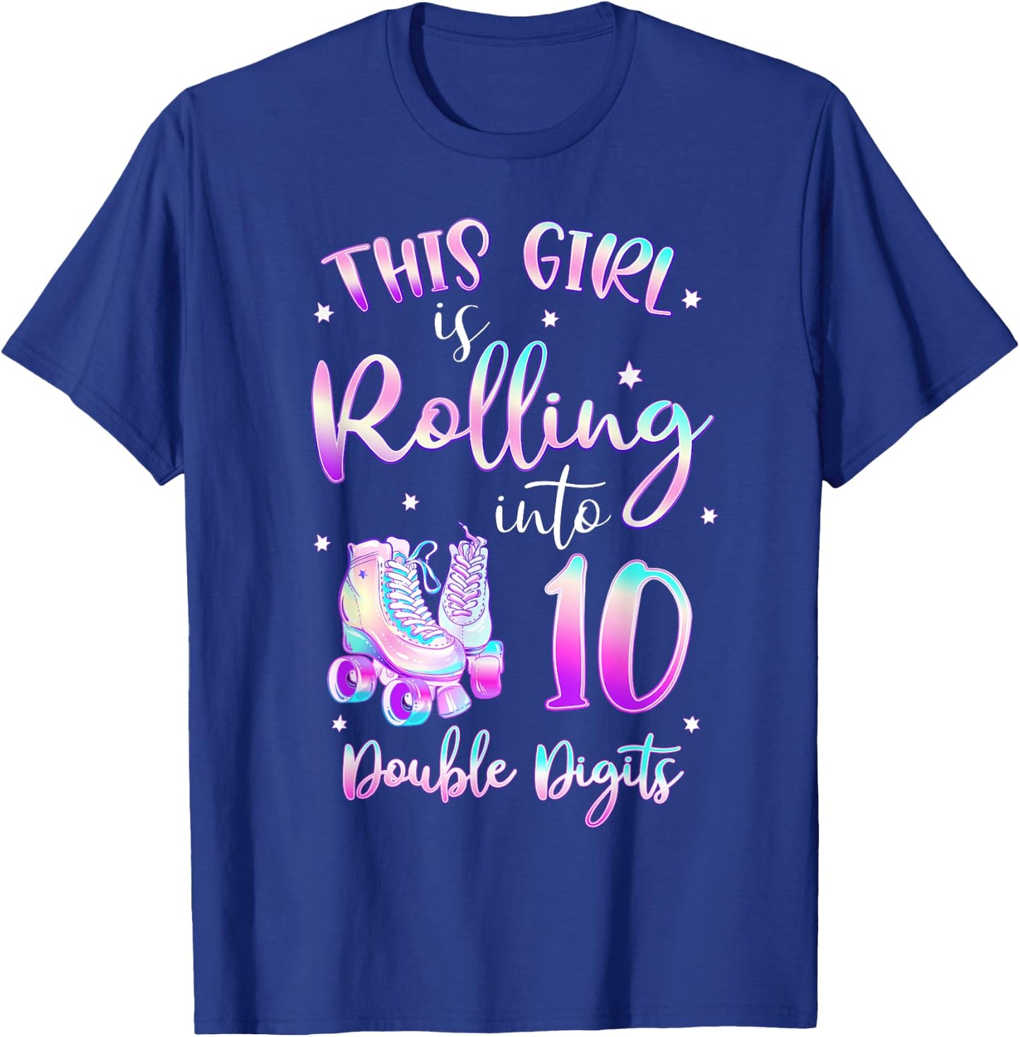10th Birthday Rolling Into 10 Double Digits Roller Skate T-Shirt - T-Shirt | Royal