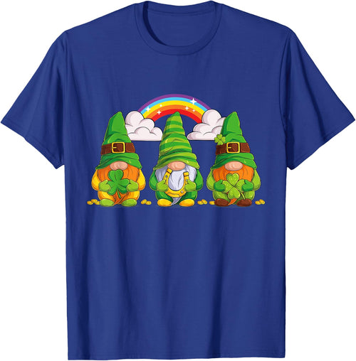 Lucky Gnomes Holding Shamrock Clover And Horseshoe Rainbow