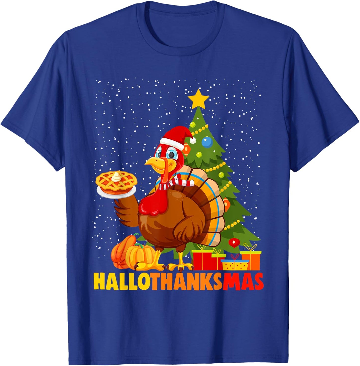 Happy Hallothanksmas Funny Halloween Thanksgiving Christmas T-Shirt - T-Shirt | Royal