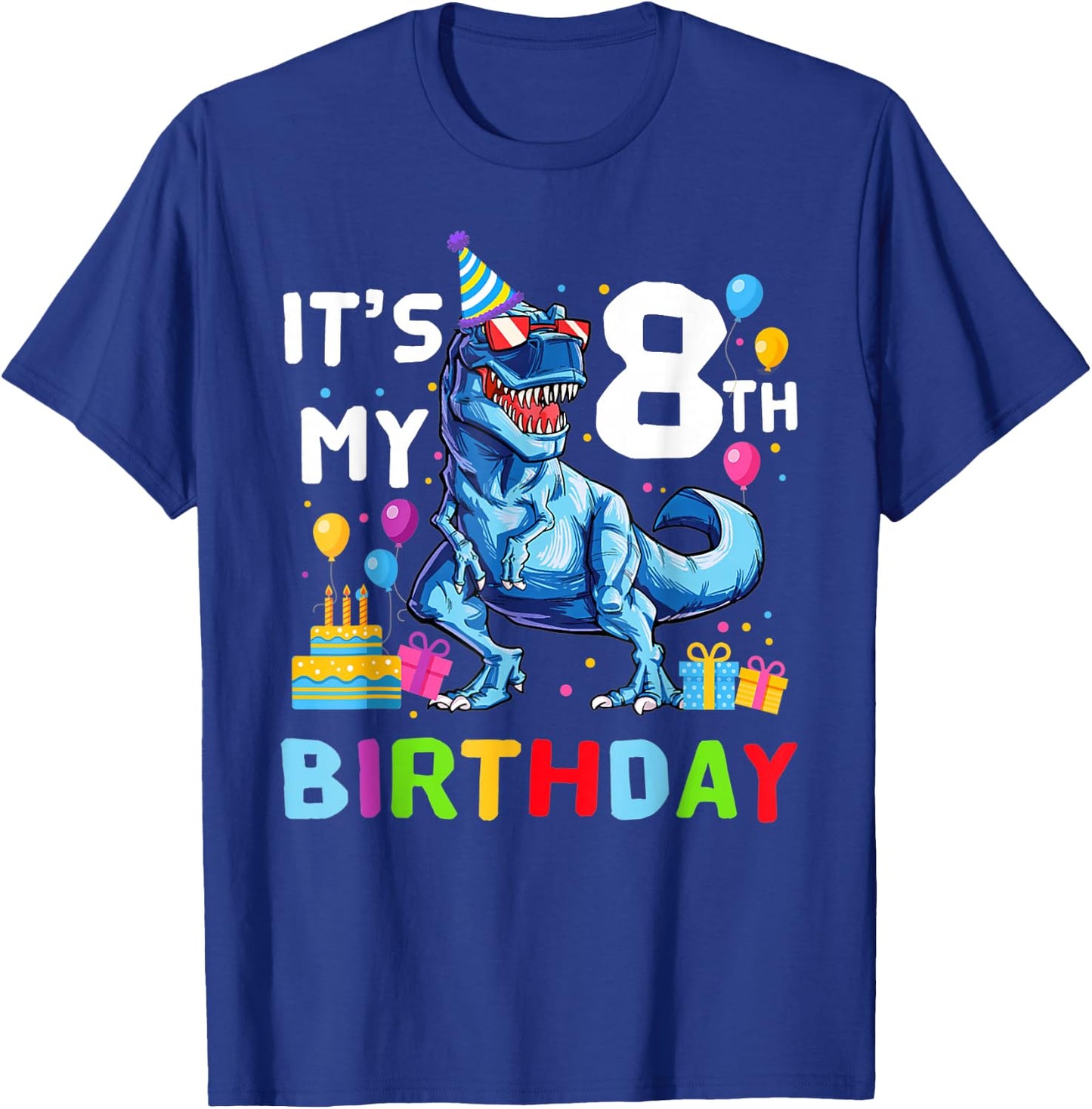 Kids It's My 8th Birthday Happy 8 Year T-Rex T-Shirt - T-Shirt | Royal