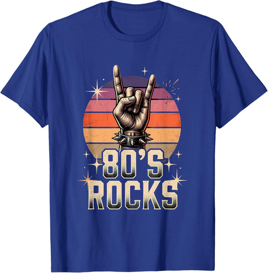 Retro 80's Rocks Rocker Hand T-Shirt - T-Shirt | Royal