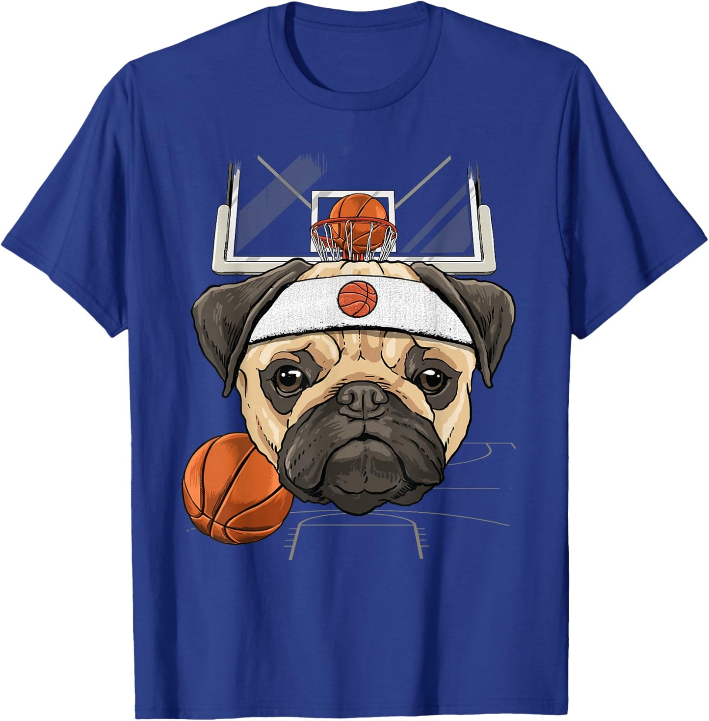 Pug Basketball Dog Lovers Basketball Player T-Shirt - T-Shirt | Royal