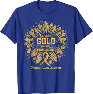I Wear Gold For My Granddaughter Sunflower Childhood Cancer T-Shirt - T-Shirt | Royal