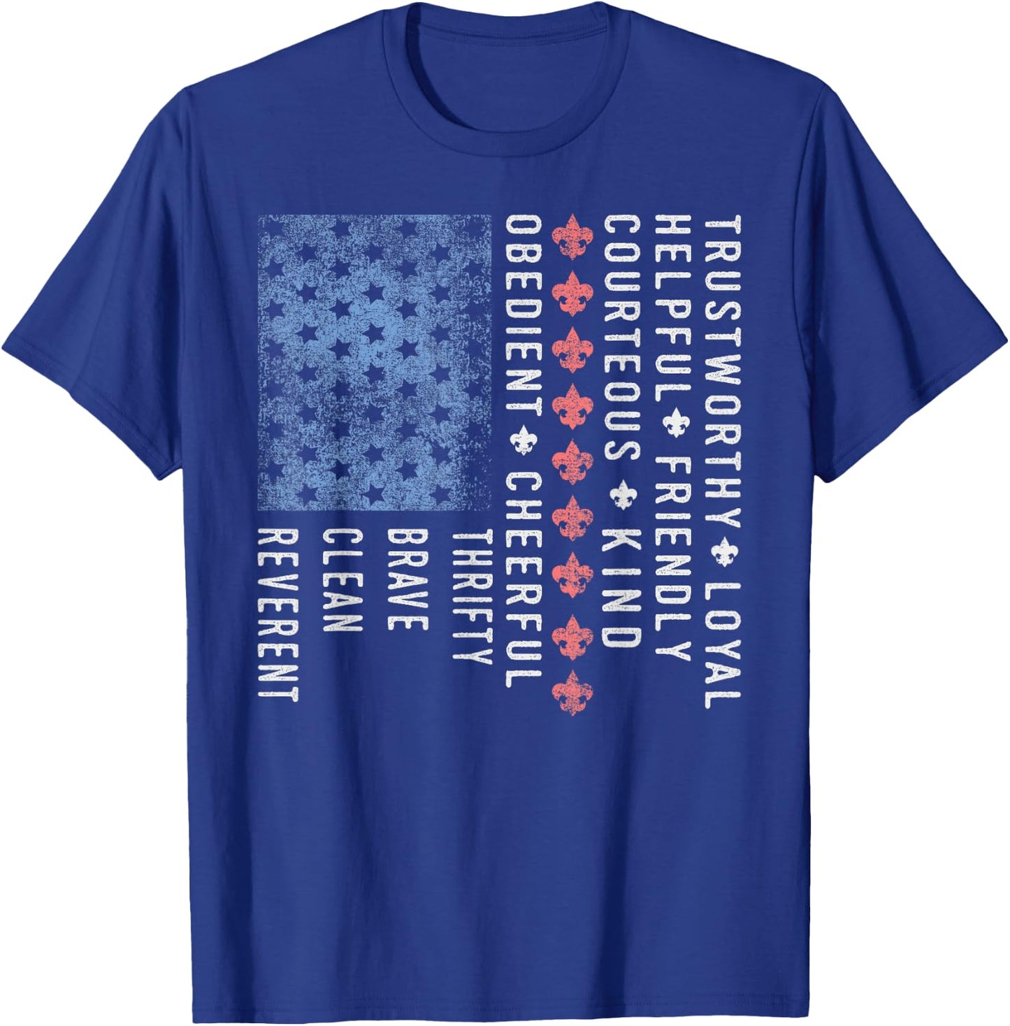 American Flag Scouting Vintage Scouting Law T-Shirt - T-Shirt | Royal