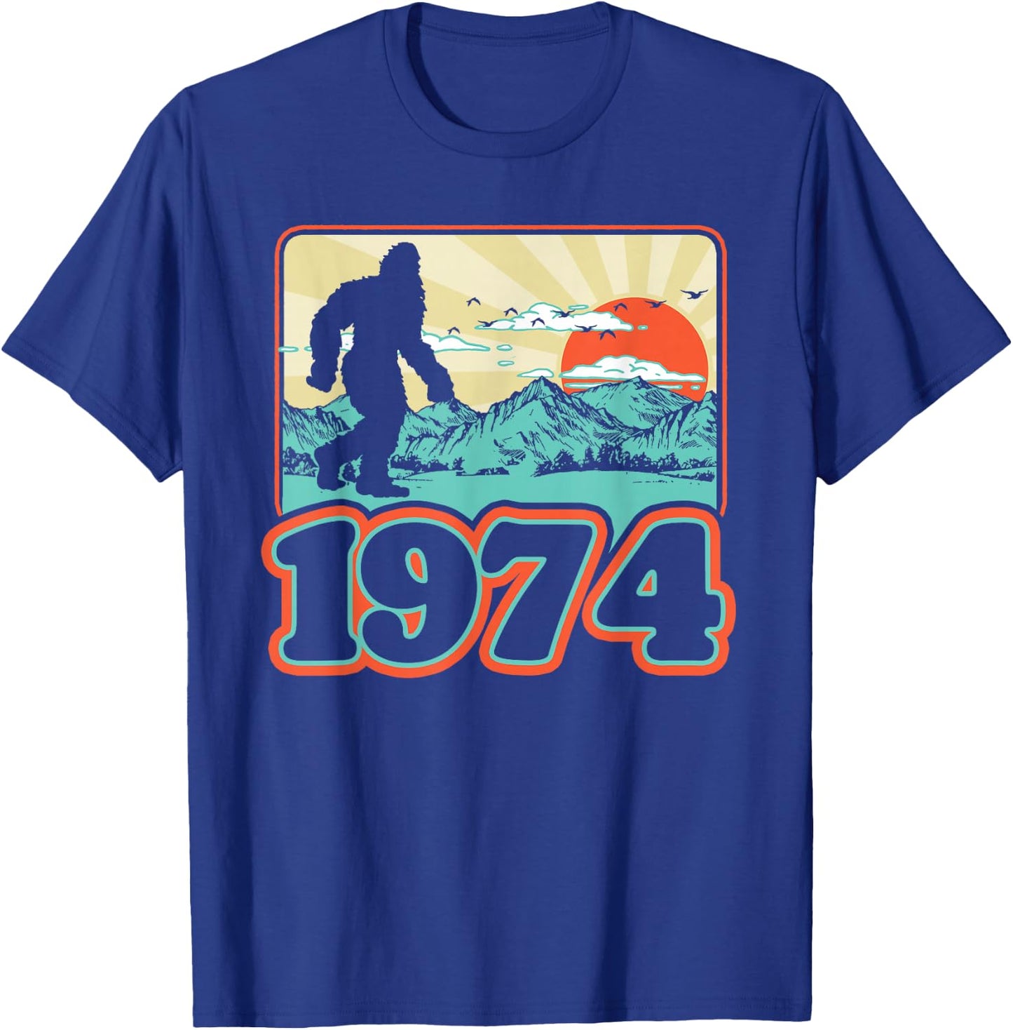 Retro Bigfoot Mountains 50th Birthday 1974 Sasquatch Fifty T-Shirt - T-Shirt | Royal