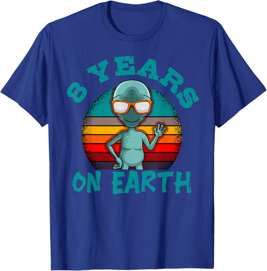 Alien 8th Birthday Party UFO Space Galaxy Traveler Cosmos T-Shirt - T-Shirt | Royal