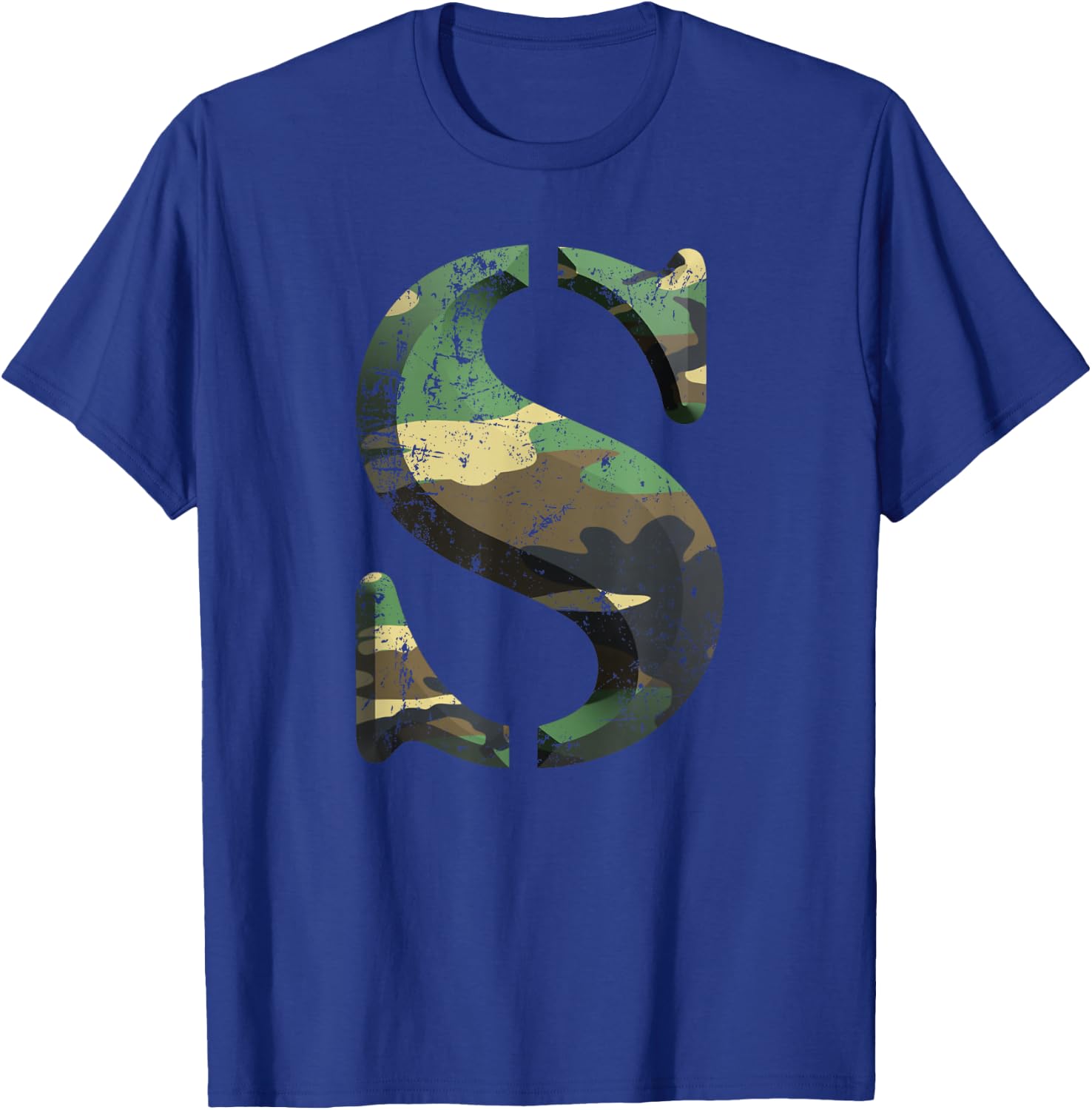 Capital Letter S Stencil Font Army Camo Woodland Camouflage T-Shirt - T-Shirt | Royal