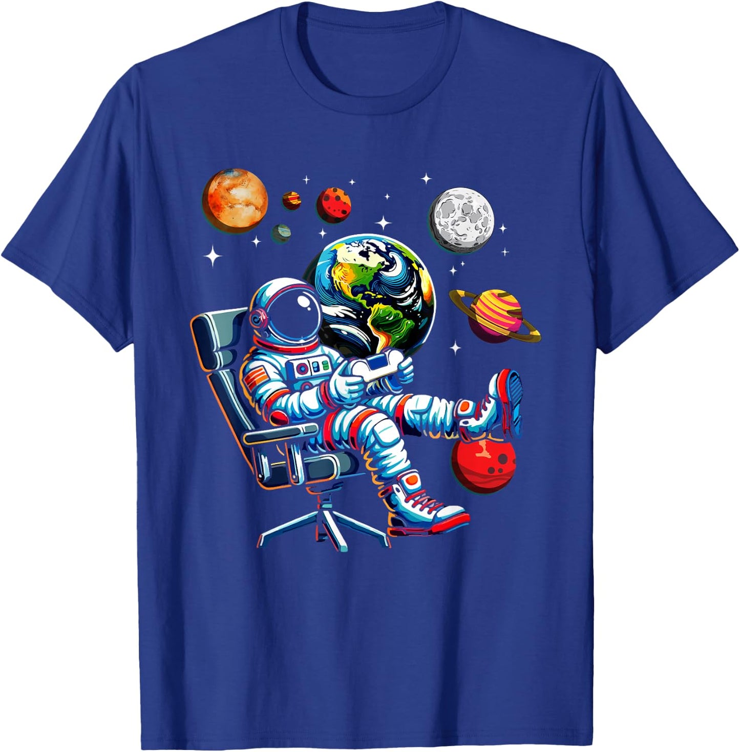 Astronaut Gamer Space Cosmos Gaming System Planets T-Shirt - T-Shirt | Royal