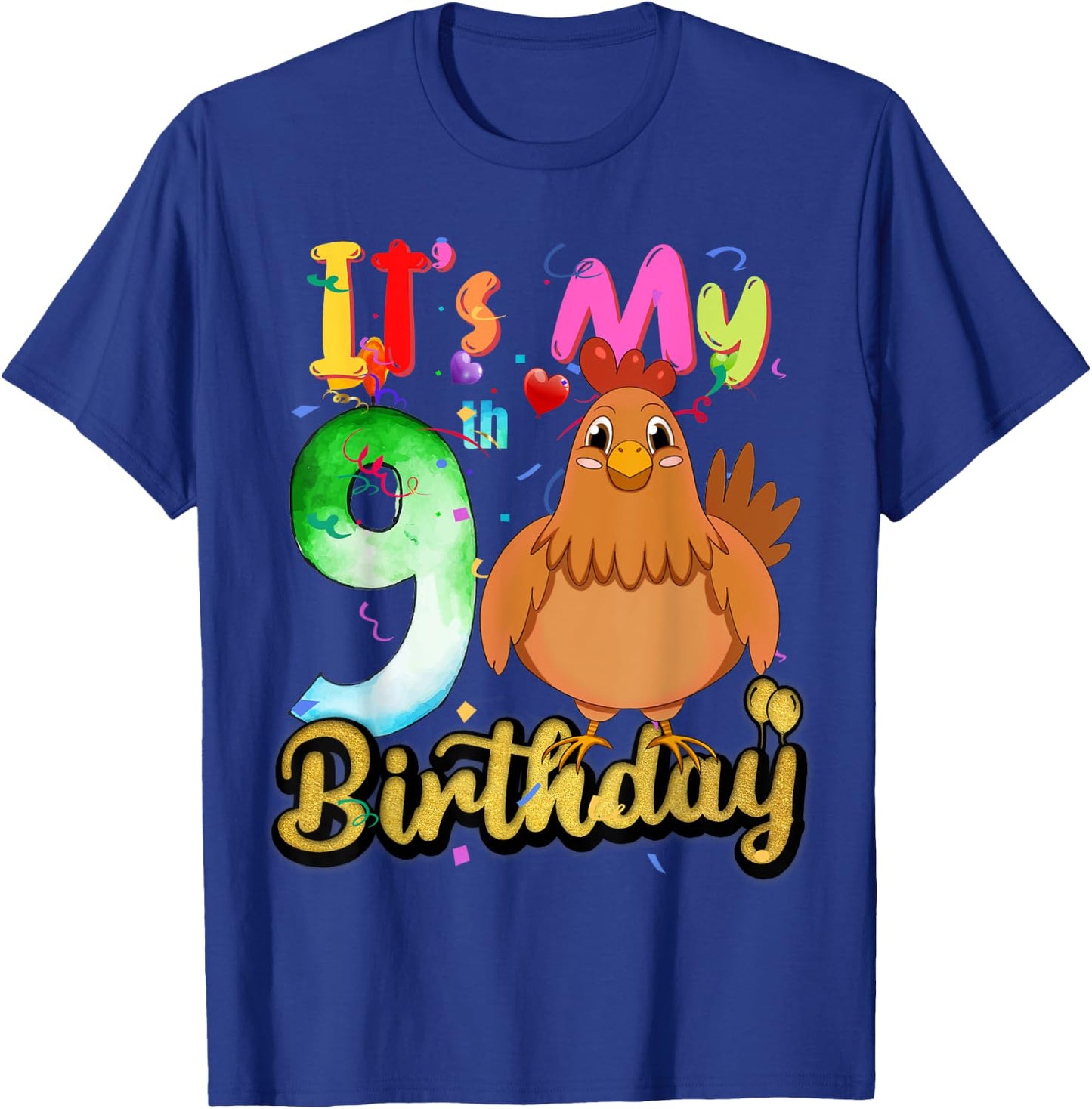 Kids Chicken 9th Birthday 9 Years Old Girls Chicken Birthday T-Shirt - T-Shirt | Royal