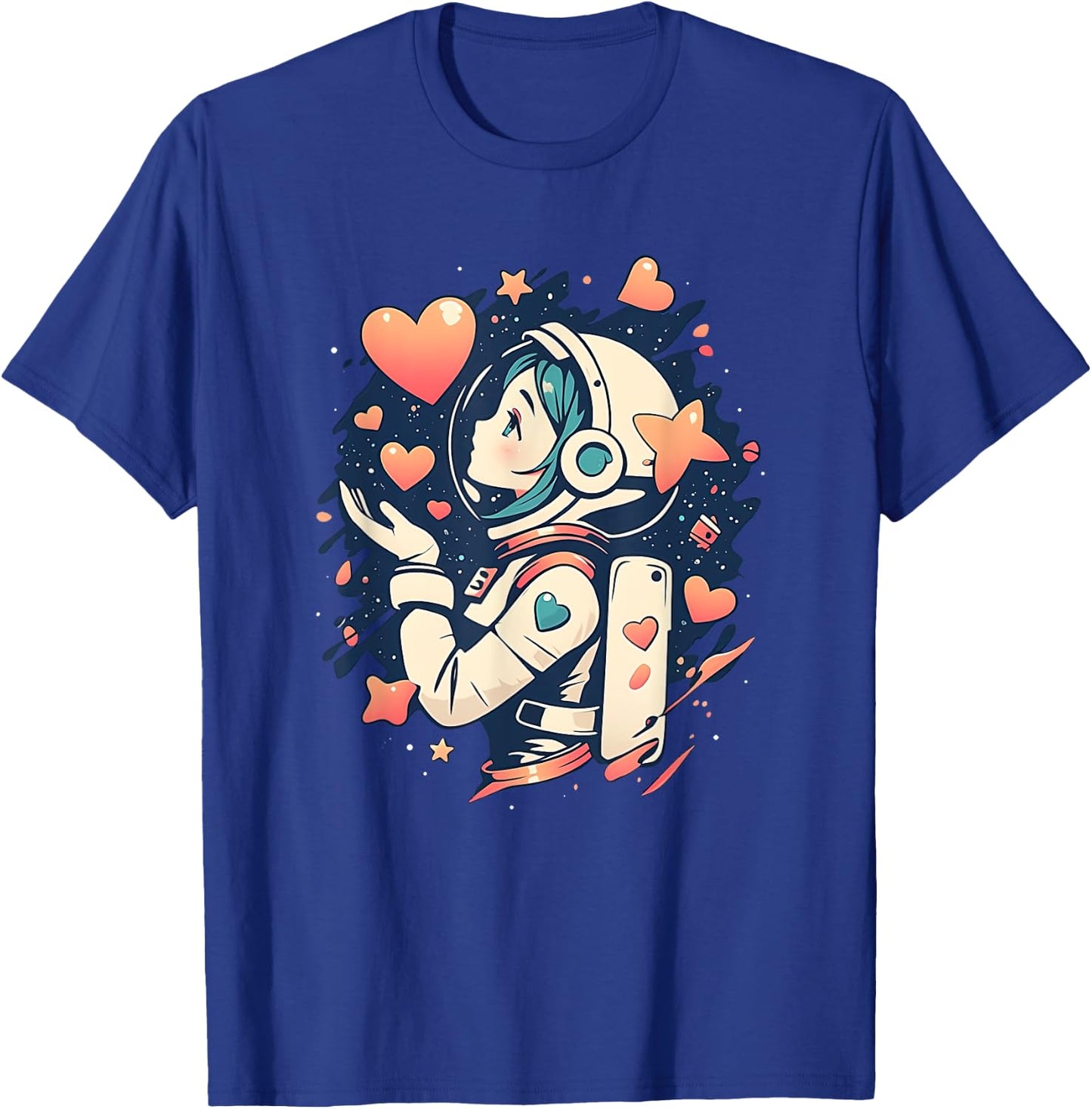 Girls Astronaut Stars and Hearts STEM Female Science Teens T-Shirt - T-Shirt | Royal