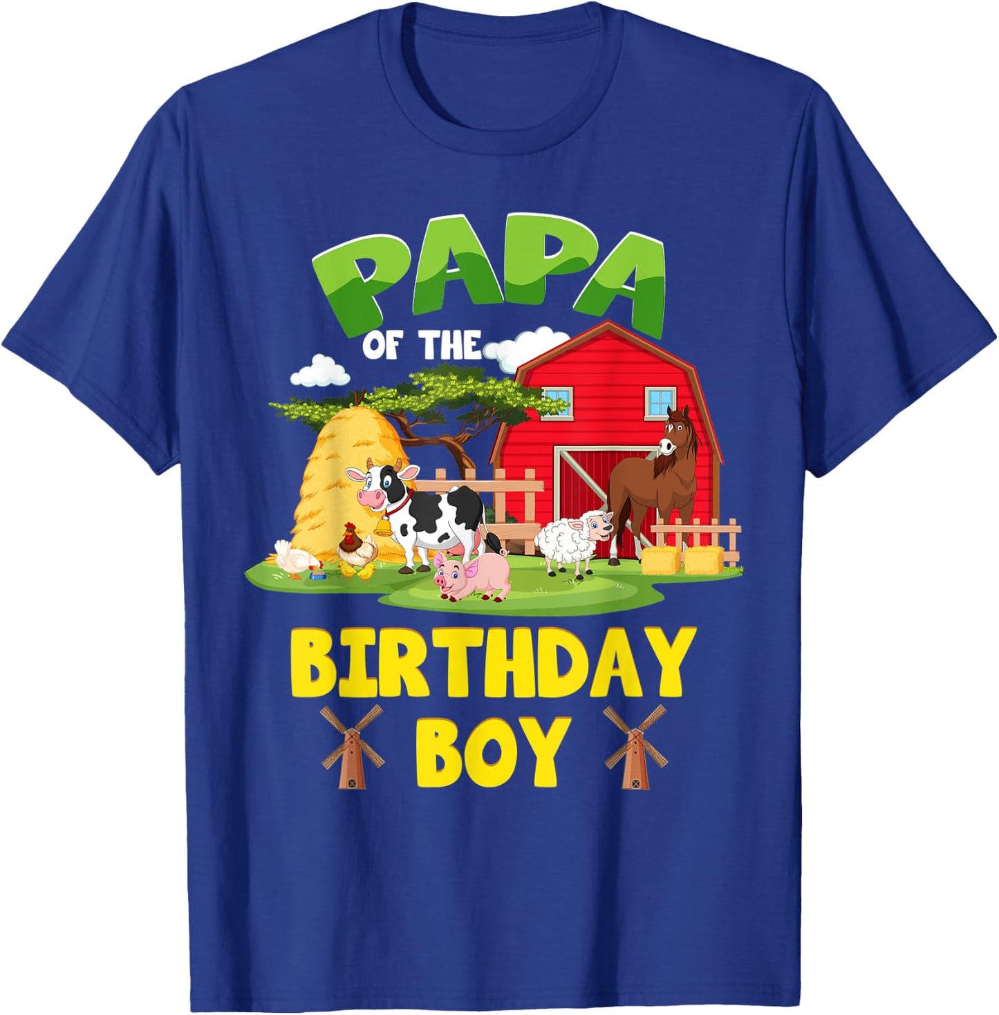 Papa Of The Birthday Boy Farm Animals Barnyard Party T-Shirt - T-Shirt | Royal