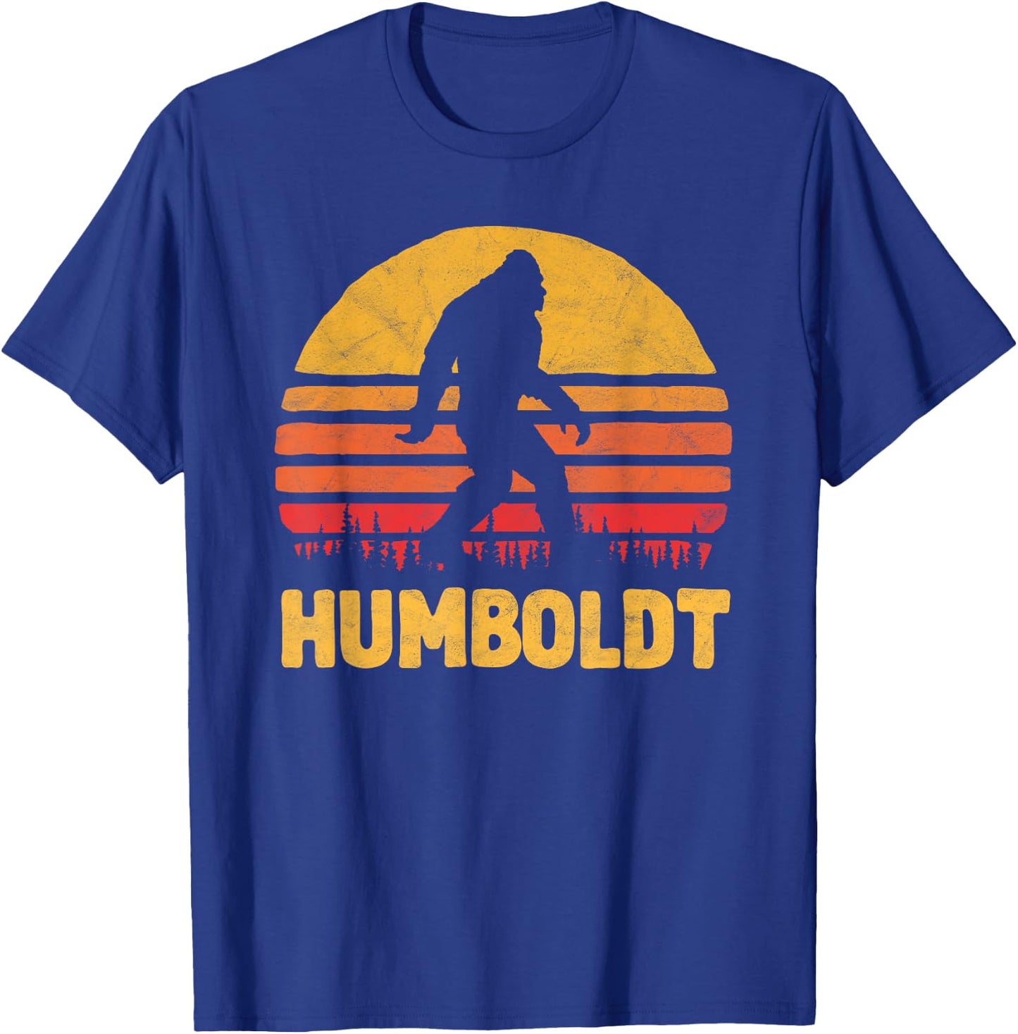 Bigfoot UFO Believer 2001 Humboldt Bigfoot! Vintage Sasquatch & Sun Silhouette T-Shirt - T-Shirt | Royal