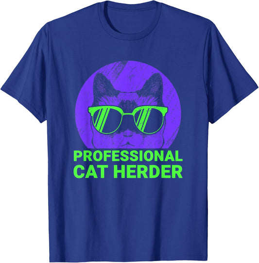 Professional Cat Herder Cute Cat With Sunglasses 80s style Women Kids T-Shirt - T-Shirt | Royal
