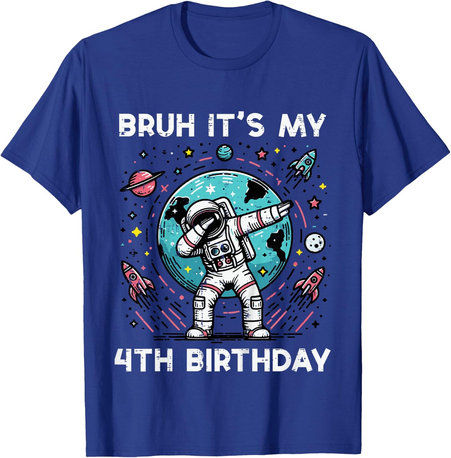 Kids Bruh My 4th Birthday Astronaut Dab 4 Bday Boys Girls Kids T-Shirt - T-Shirt | Royal