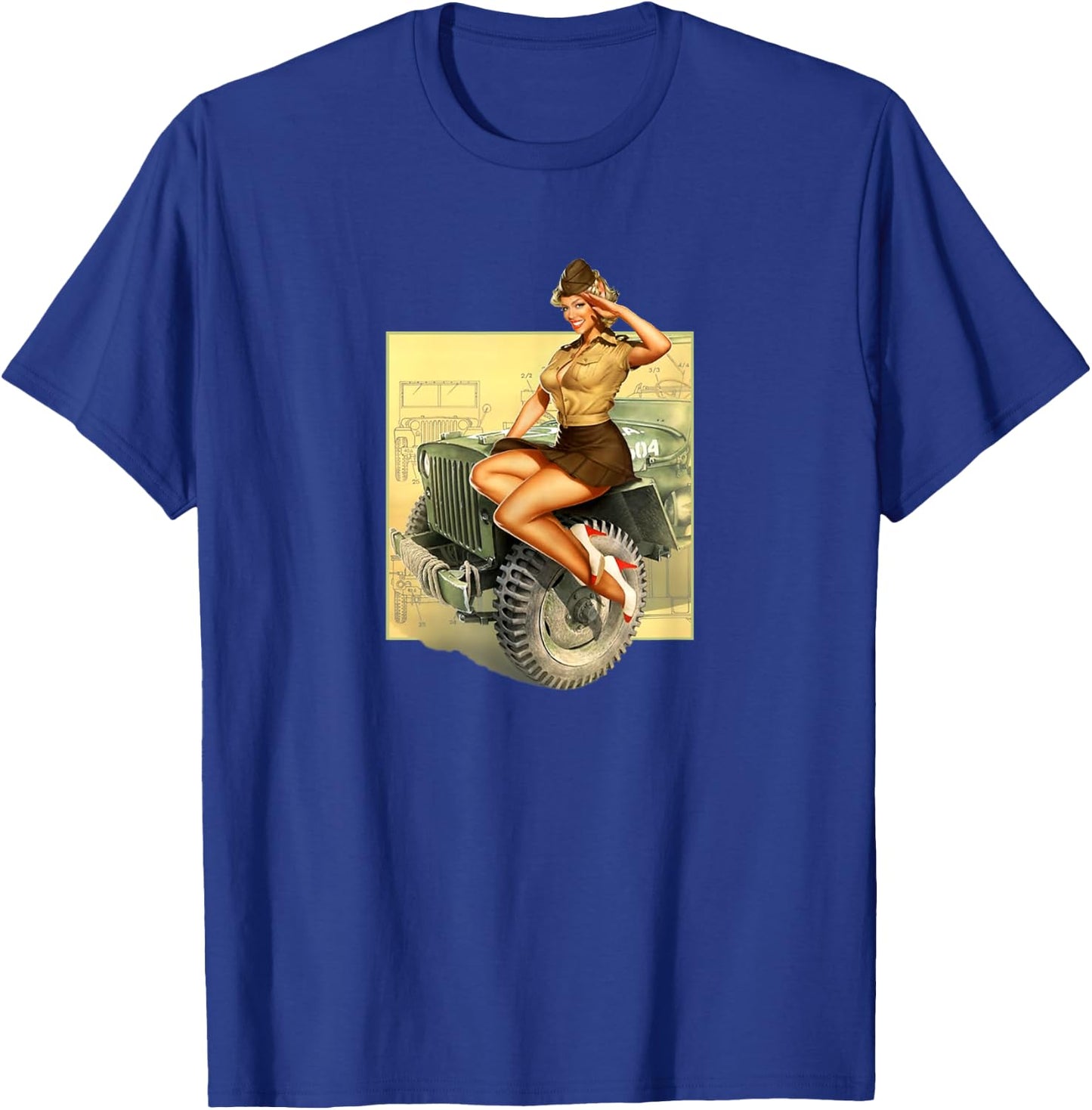 Pin-Up Girls Willys MB WW2 Vintage Poster T-Shirt - T-Shirt | Royal