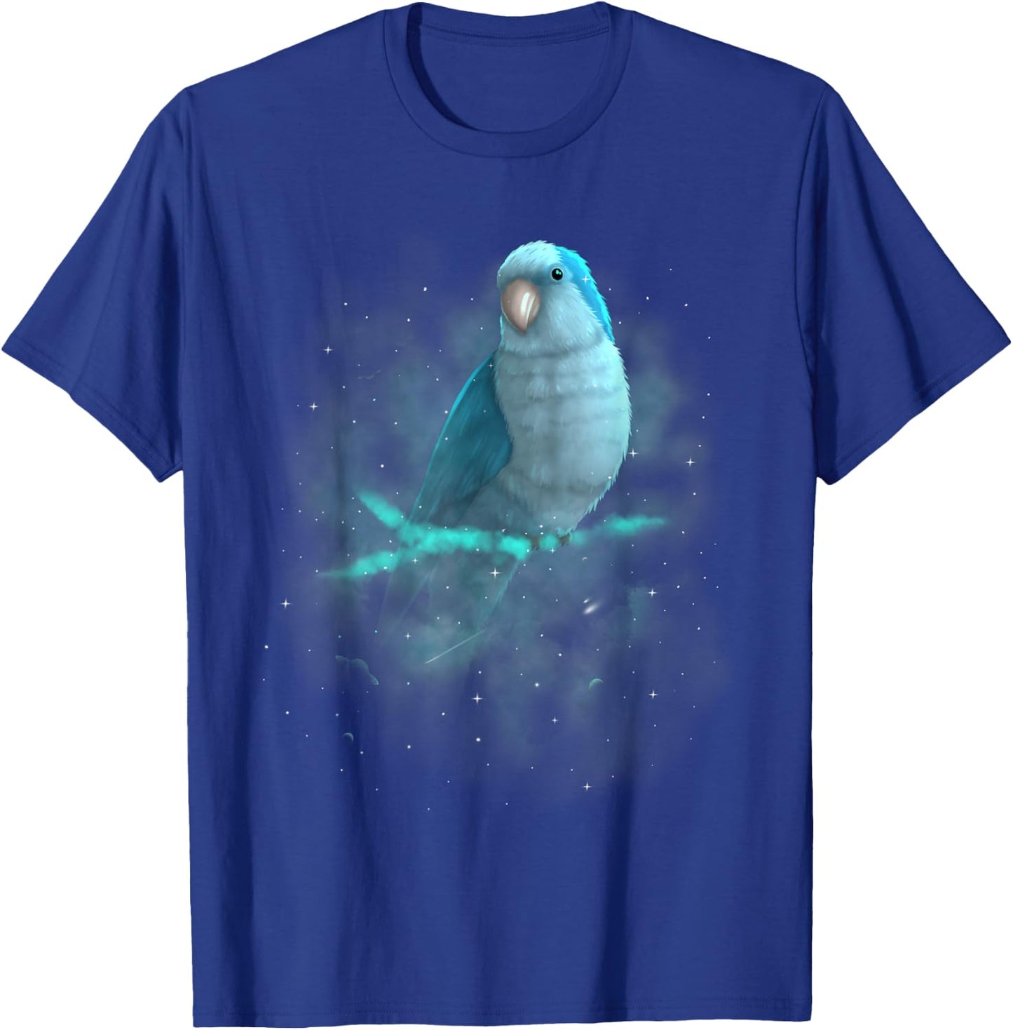 Blue Monk Parakeet Cosmic Galaxy Outer Space Quaker Parrot T-Shirt - T-Shirt | Royal