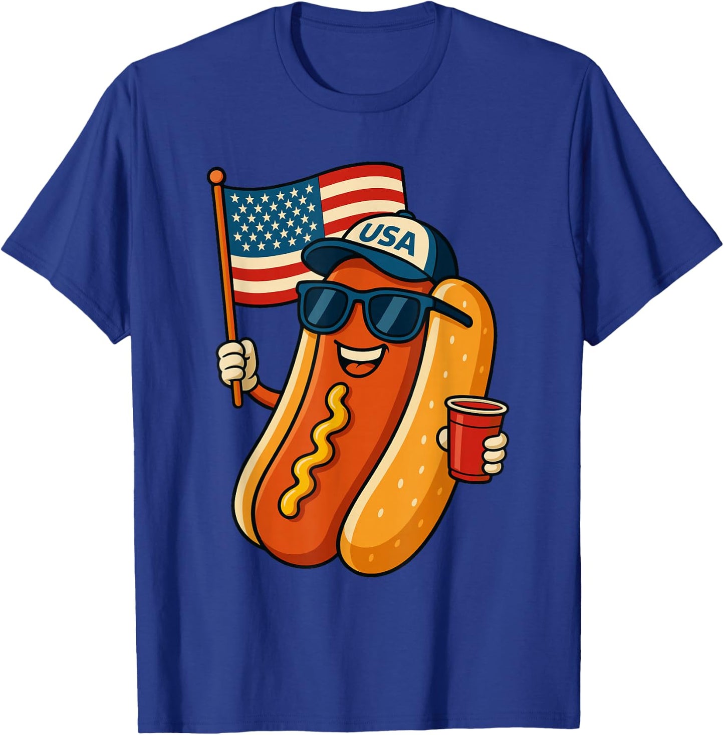 Funny Hotdog USA Flag 4th of July Patriotic T-Shirt - T-Shirt | Royal