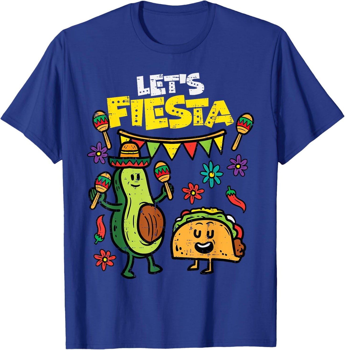 Lets Fiesta Taco Avocado Funny Cinco De Mayo Mexican Party T-Shirt - T-Shirt | Royal