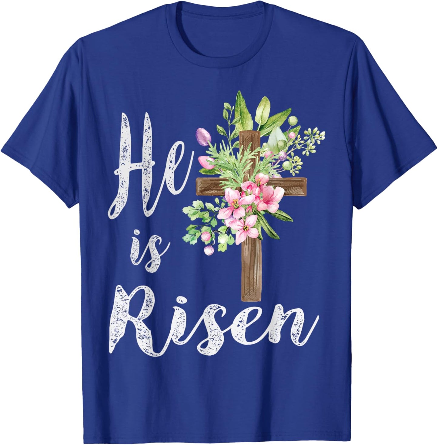 He is Risen Floral Cross Vintage Happy Easter T-Shirt - T-Shirt | Royal