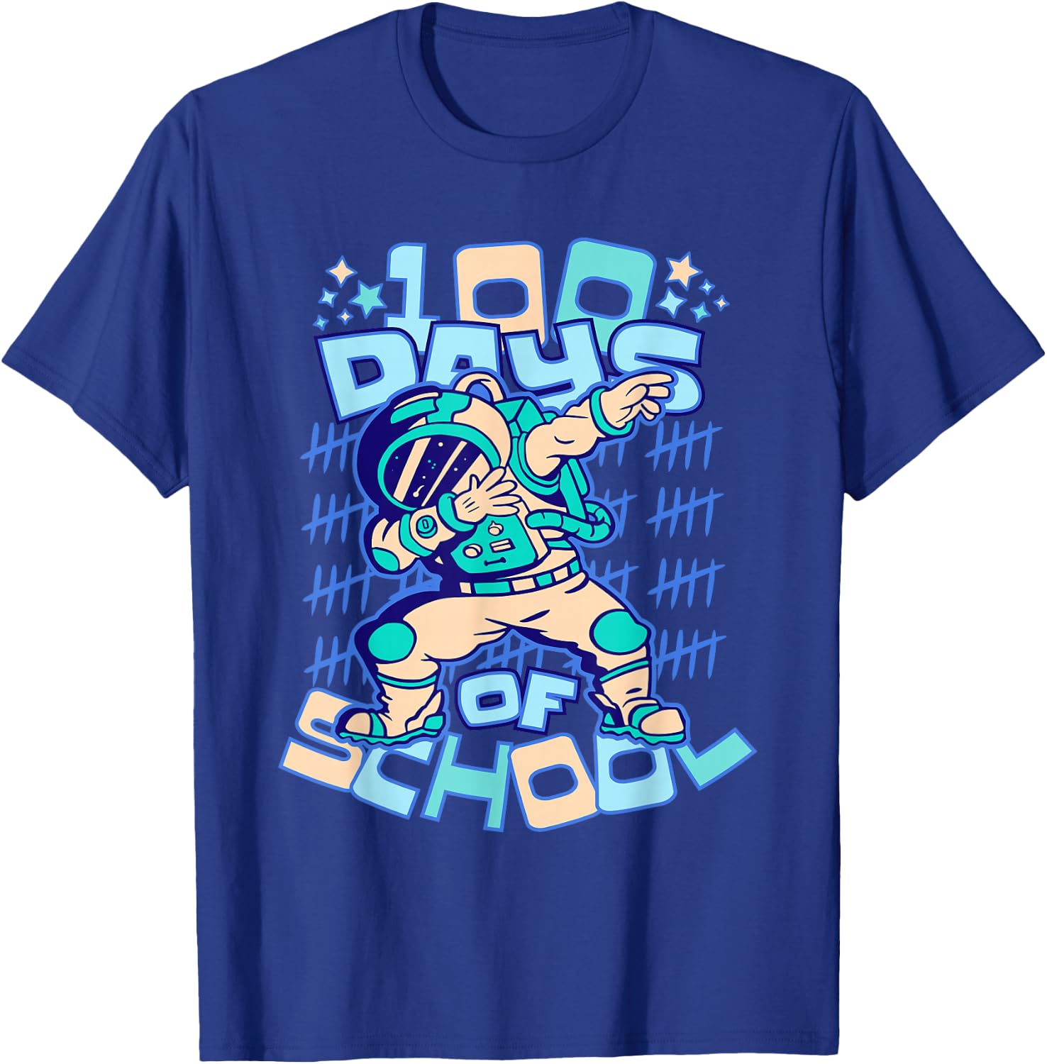 Astronaut Space 100th Day of School Teacher Kids 100 Days T-Shirt - T-Shirt | Royal