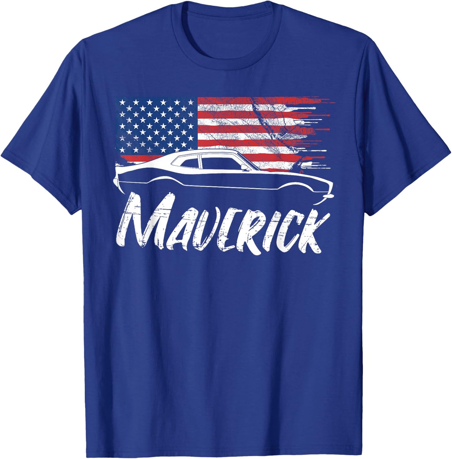 Maverick 302 Vintage American Flag USA Muscle Car T-Shirt - T-Shirt | Royal