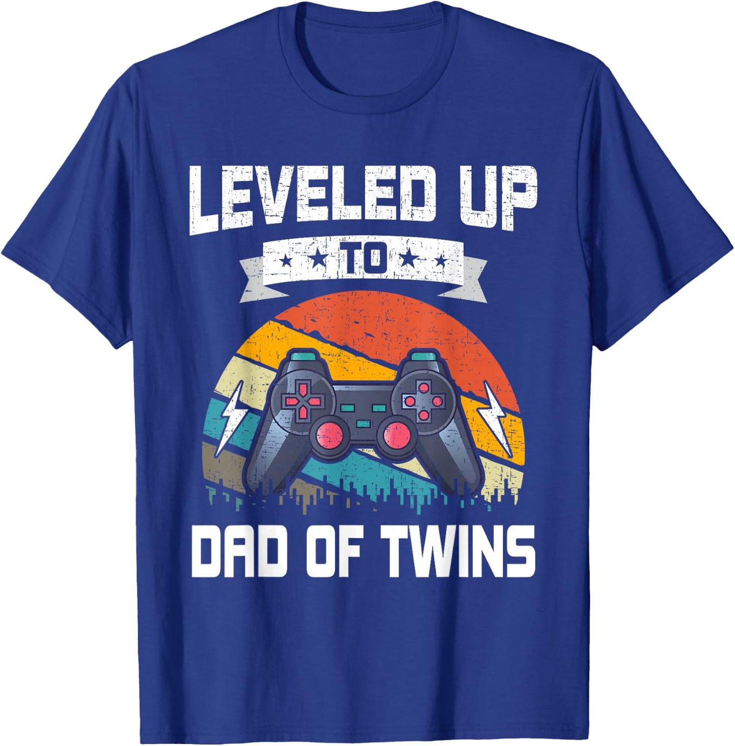 Leveled up to Dad of Twins Video Gamer Gaming T-Shirt - T-Shirt | Royal