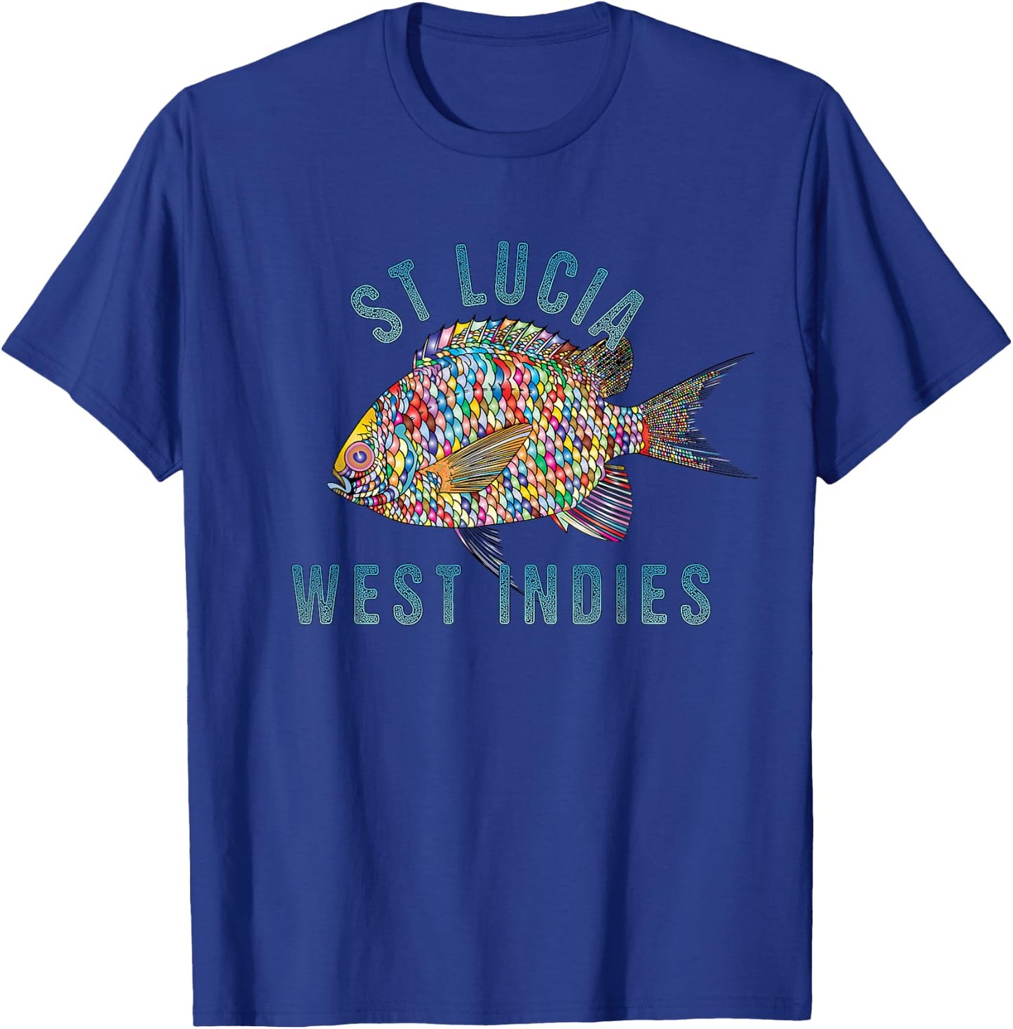 St Lucia, W.I. Beach Design / Souvenir Illustration T-Shirt - T-Shirt | Royal