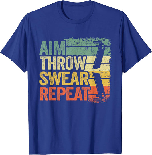 Aim Throw Swear Repeat Vintage Bean Bag Toss Funny Cornhole T-Shirt - T-Shirt | Royal