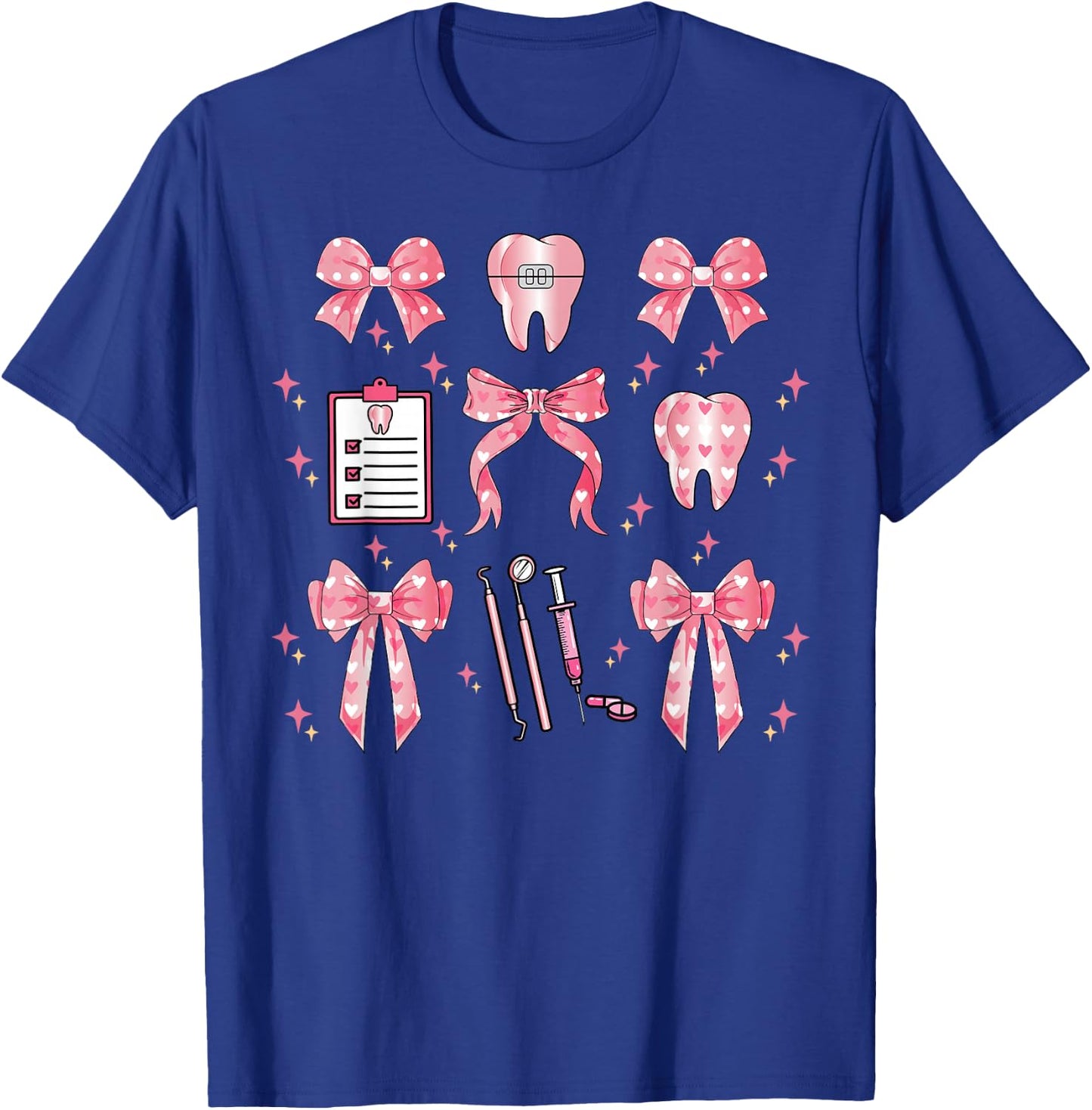 Coquette Bow Teeth Dentist Squad Dental Assistant Hygienist T-Shirt - T-Shirt | Royal