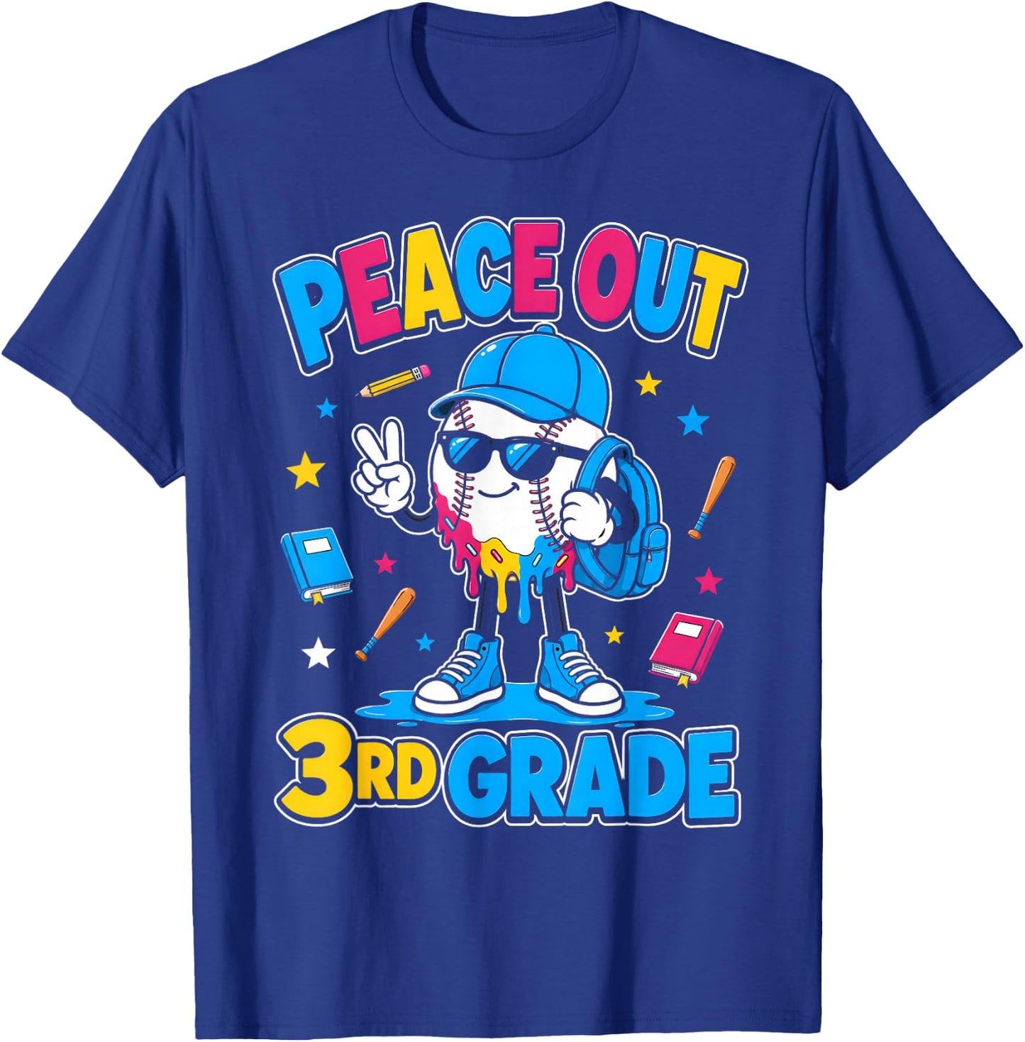 3rd Grade Back to School Boys Baseball Ice Cream Drip T-Shirt - T-Shirt | Royal