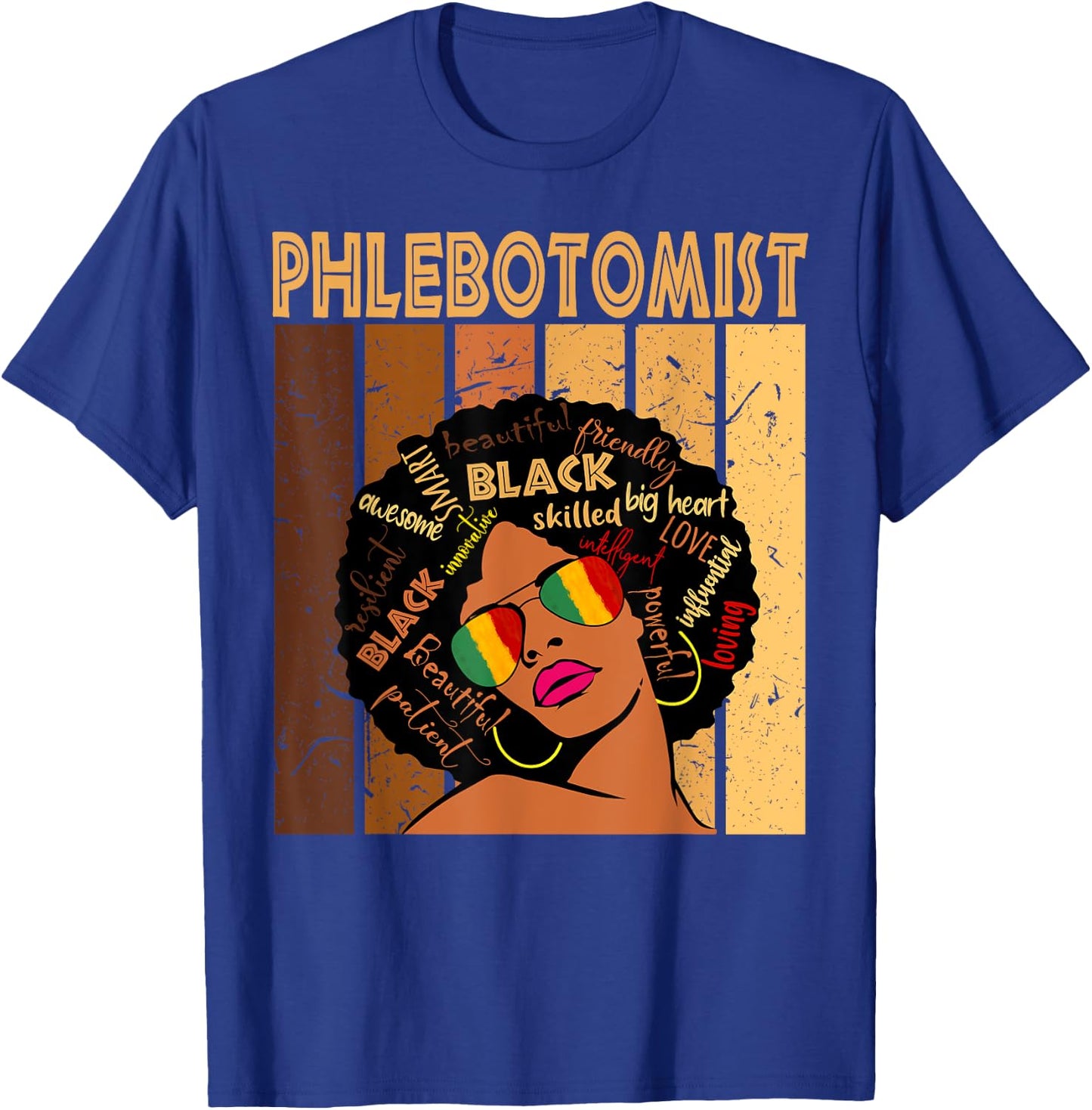 Phlebotomist Afro African American Women Black History Month T-Shirt - T-Shirt | Royal
