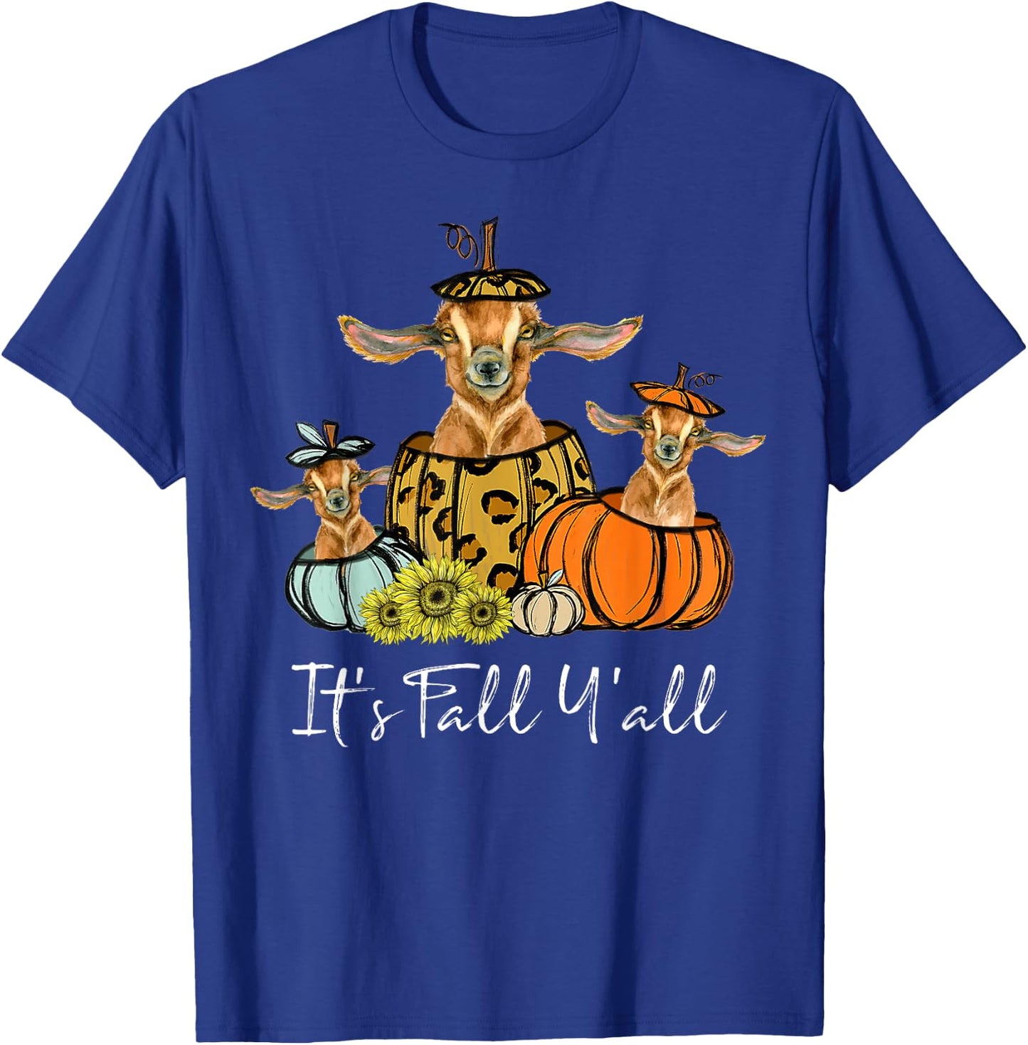 It's Fall Y'all Goat Animal Leopard Pumpkin Falling Autumn T-Shirt - T-Shirt | Royal