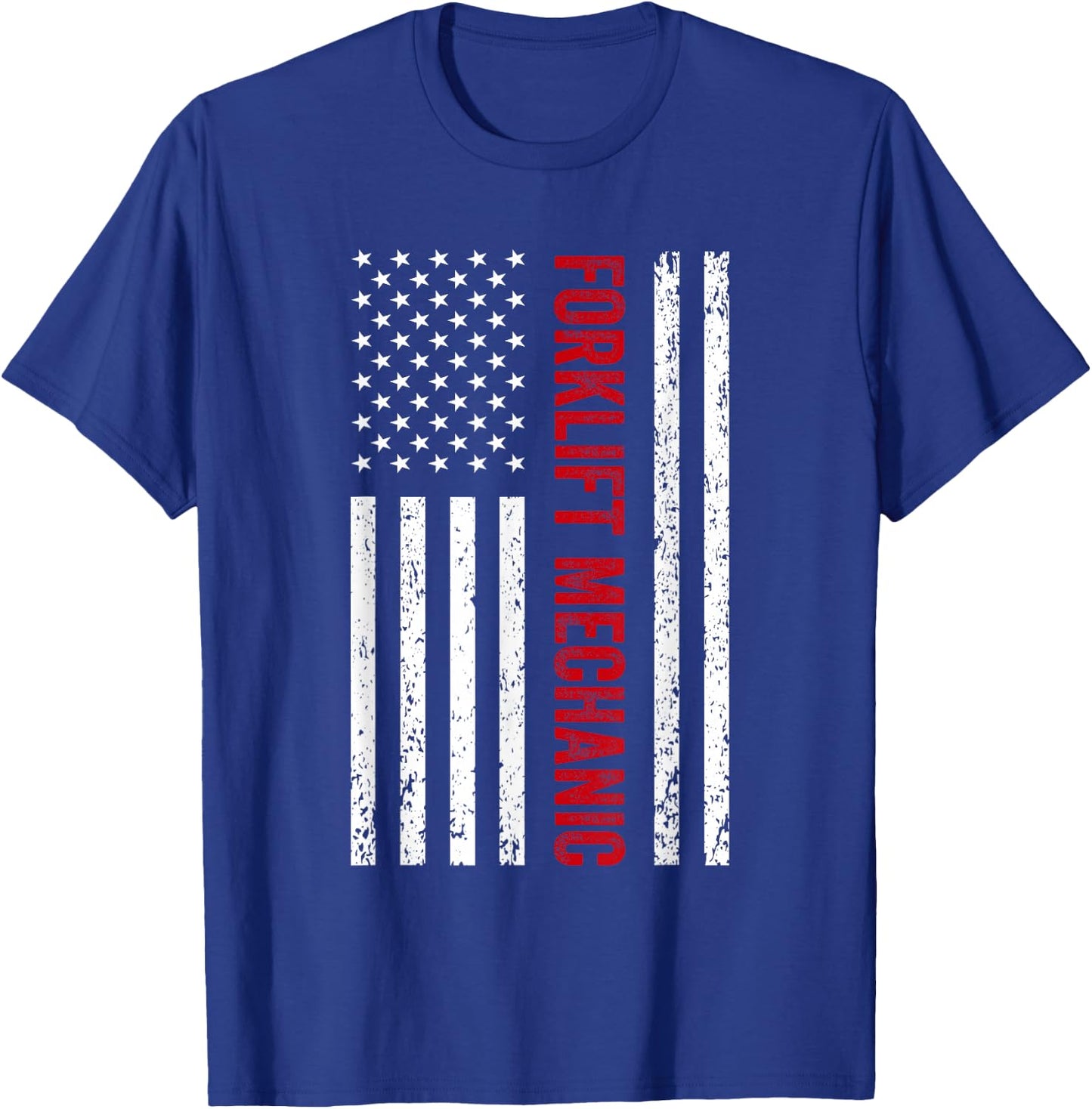 Forklift Mechanic American Flag Funny Design T-Shirt - T-Shirt | Royal