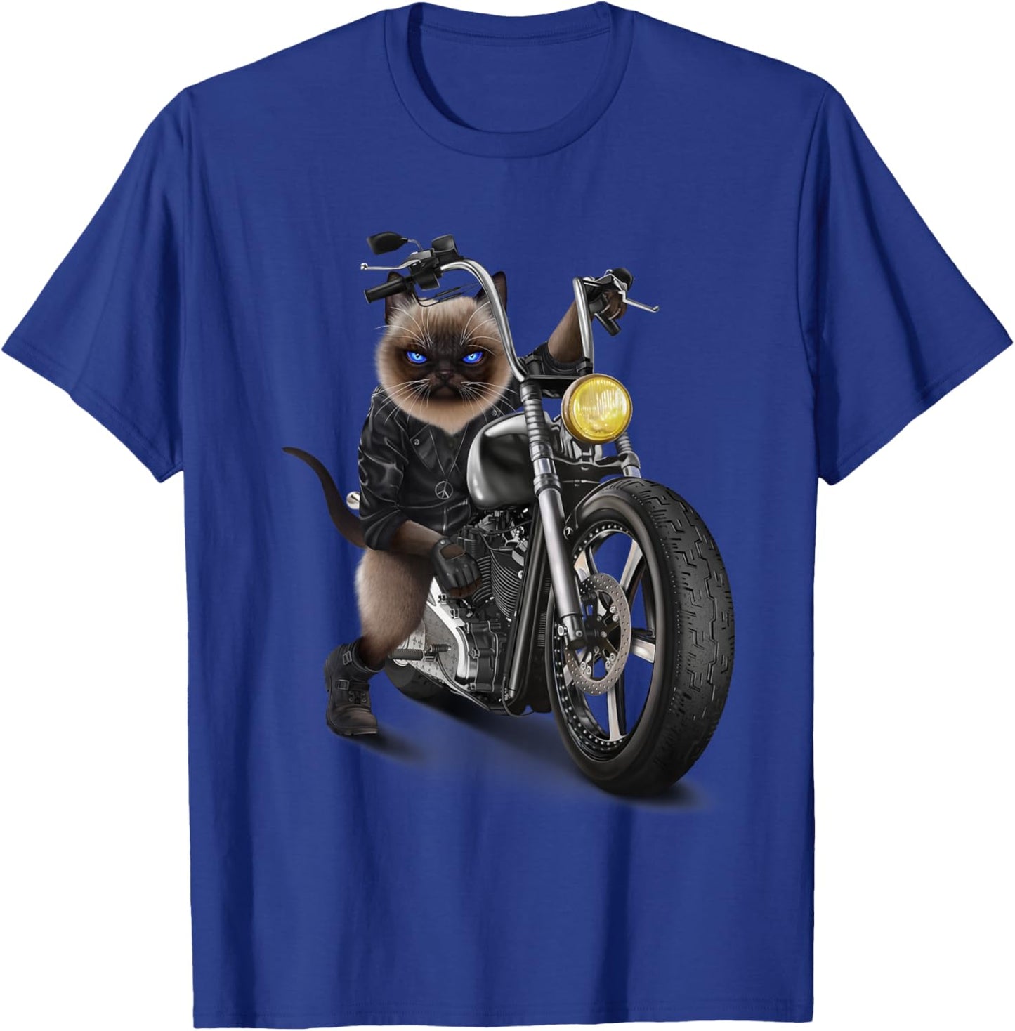 Biker Cat Riding Chopper Motorcycle T-Shirt - T-Shirt | Royal