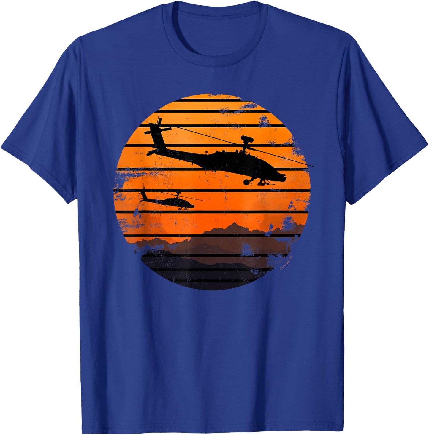 Desert Sunrise AH-64 Apache Attack Helicopter Vintage T-Shirt - T-Shirt | Royal