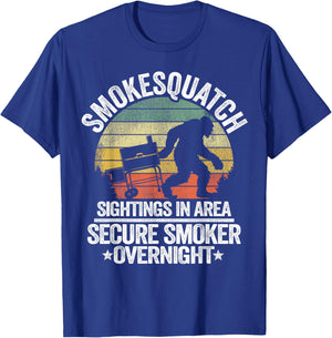 Smokesquatch Sasquatch Smoking Meat Grill Funny Bigfoot T-Shirt - T-Shirt | Royal