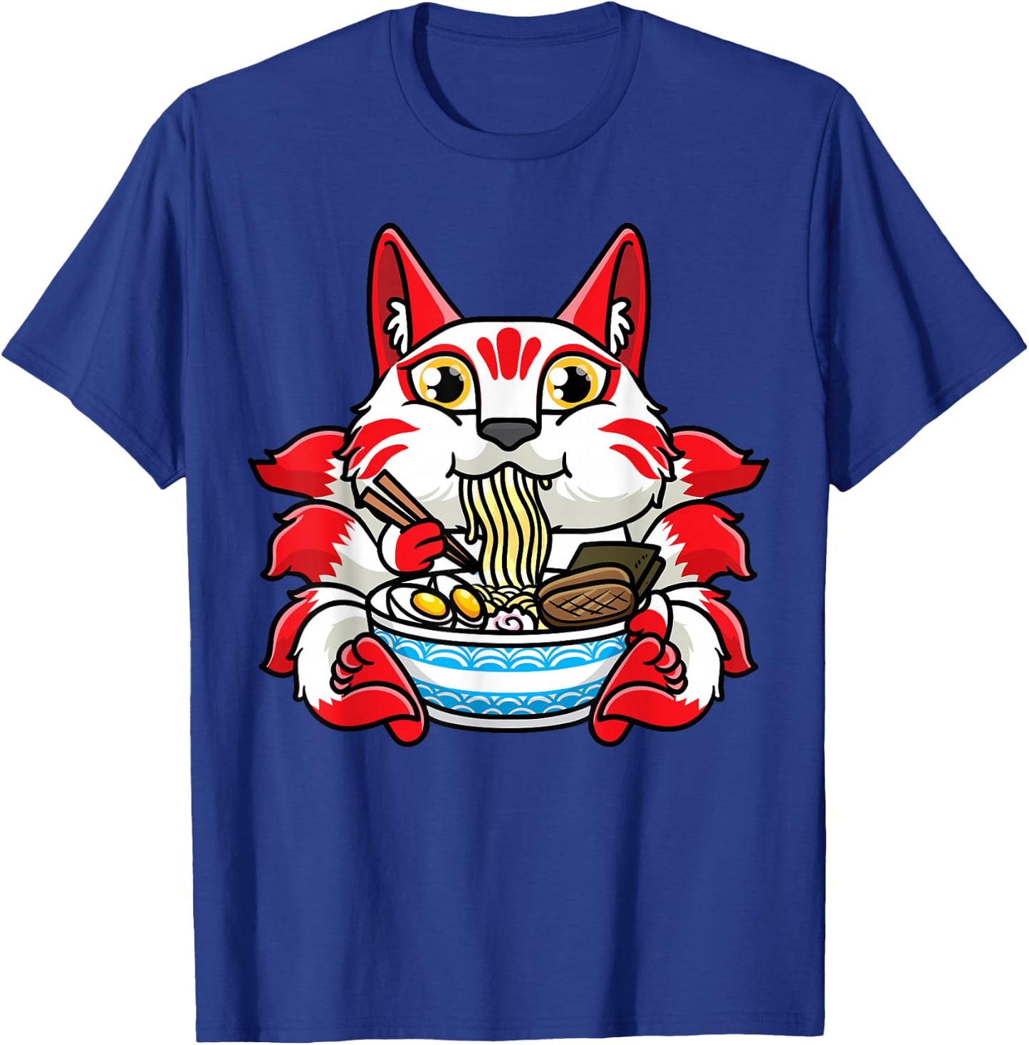 Kitsune Eating Ramen Noodles Otaku Japanese Nine Tailed Fox T-Shirt - T-Shirt | Royal