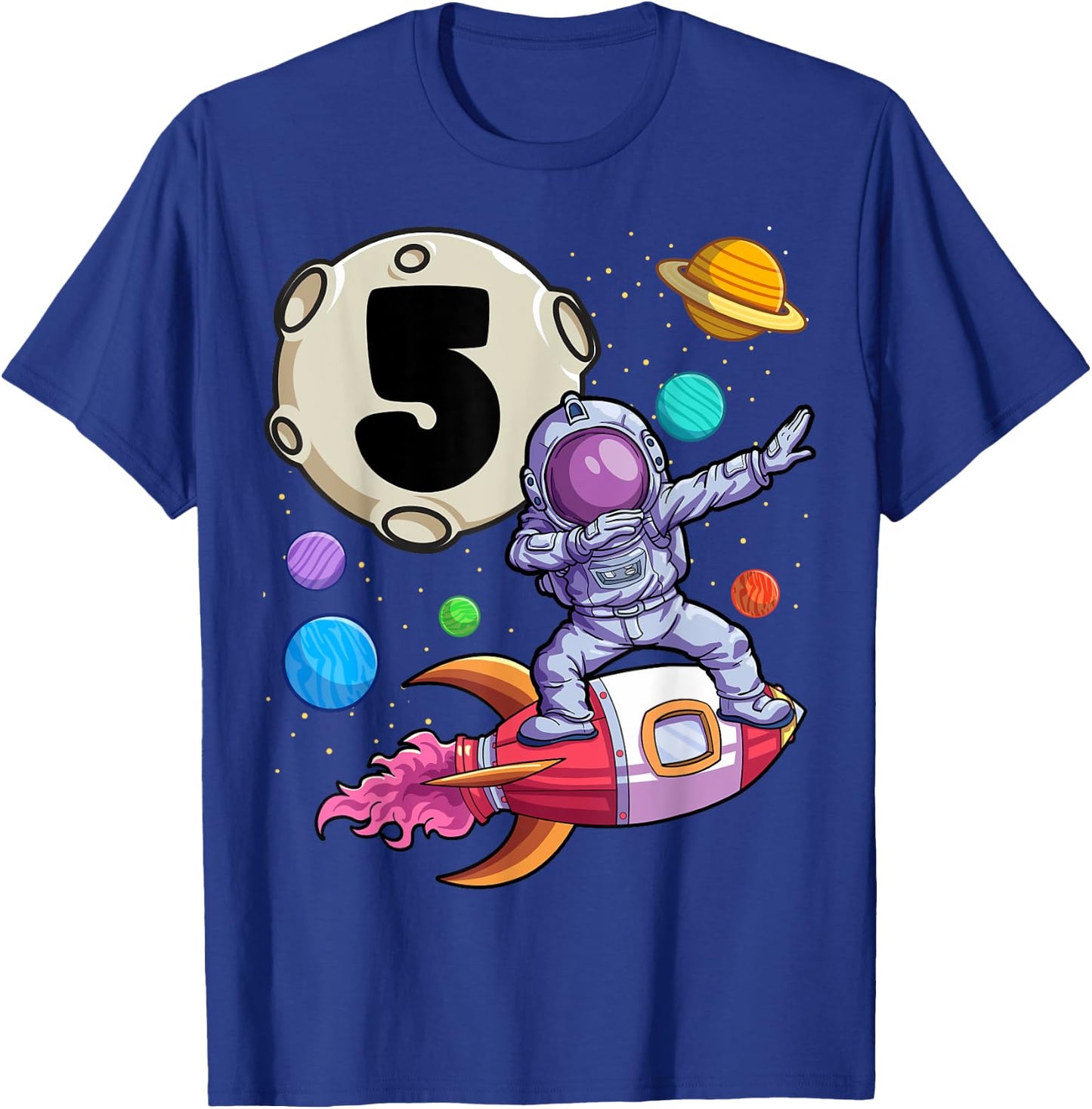 Dabbing Astronaut 5 Yrs Old Birthday Boy Space 5th Birthday T-Shirt - T-Shirt | Royal