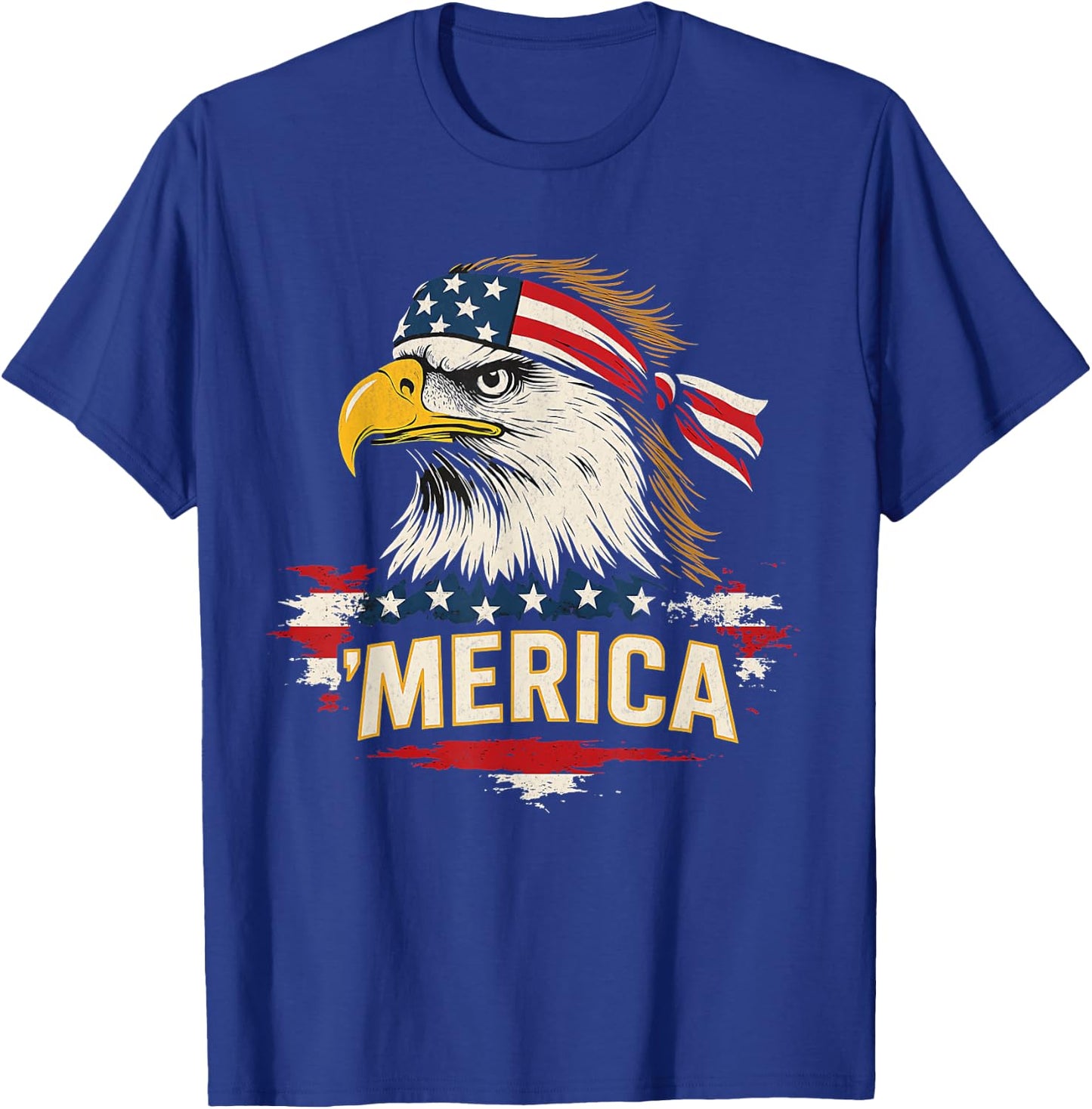 Mullet Bald Eagle Merica American Flag 4th Of July Patriotic T-Shirt - T-Shirt | Royal