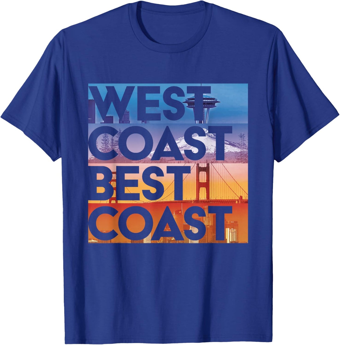 West Coast Best Coast | SEA/PO/SF/LA Graphic T-Shirt - T-Shirt | Royal