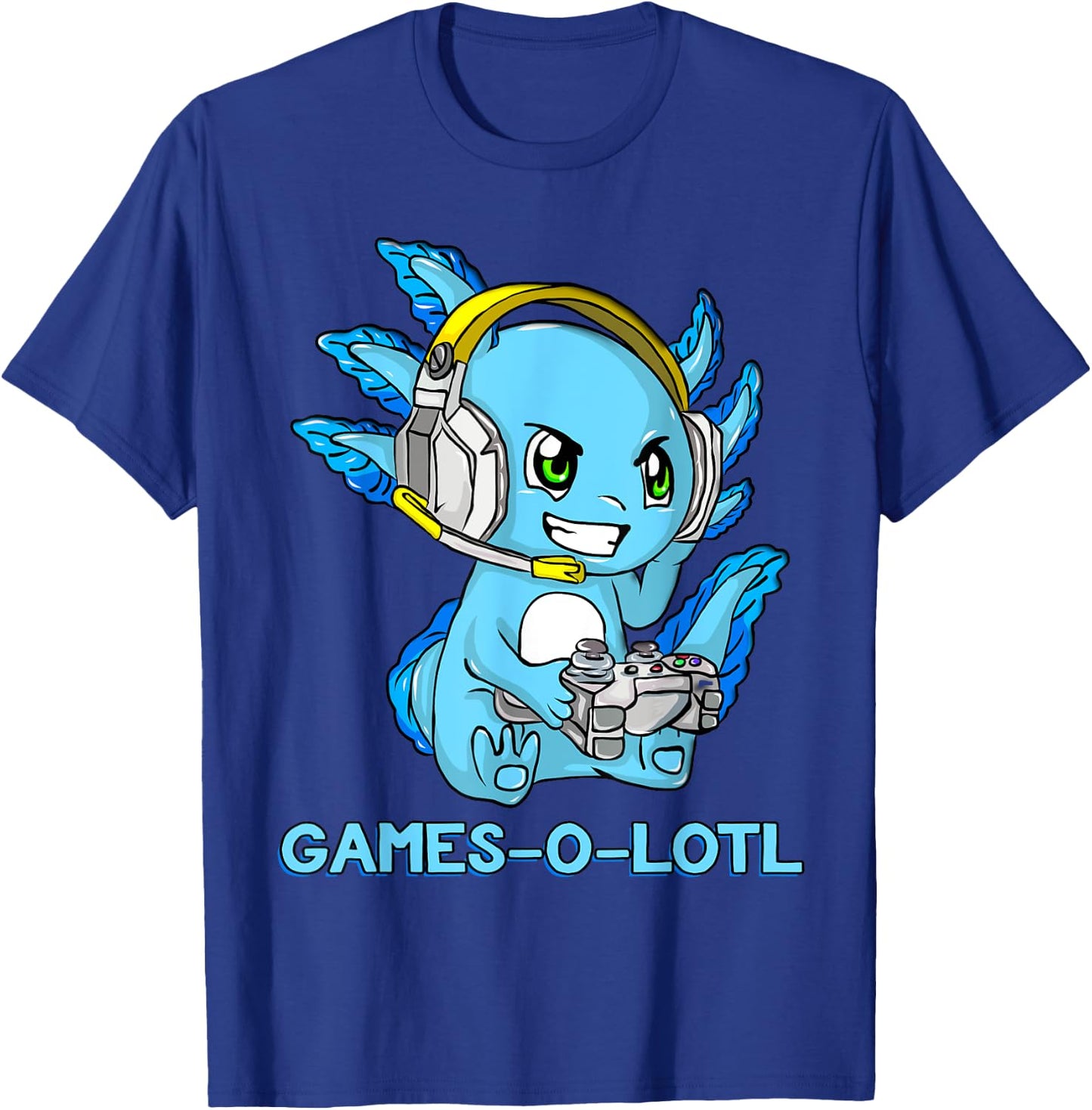 Gamesolotl Axolotl Gamer with Headset Cute Anime Kawaii T-Shirt - T-Shirt | Royal